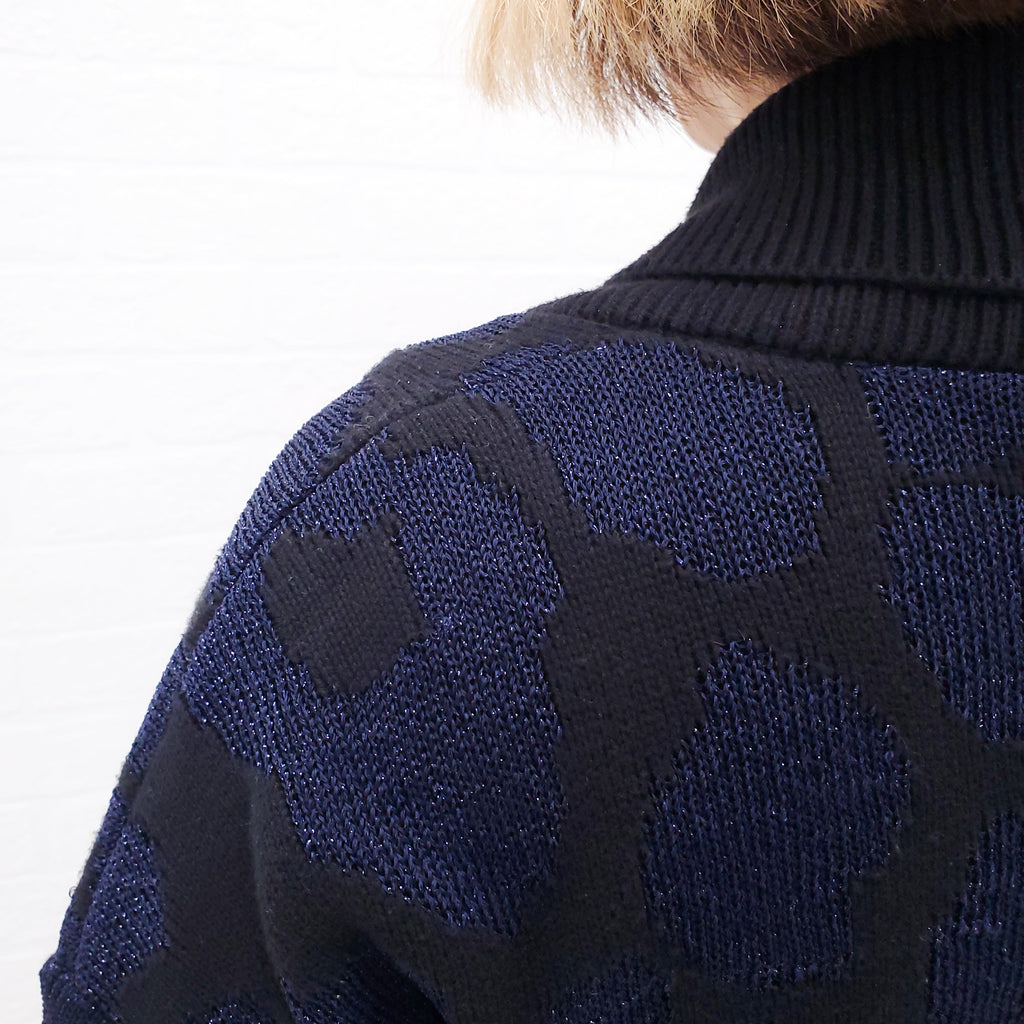 RTA BLACK AND NAVY LEOPARD WRAP CARDIGAN - SIZE M