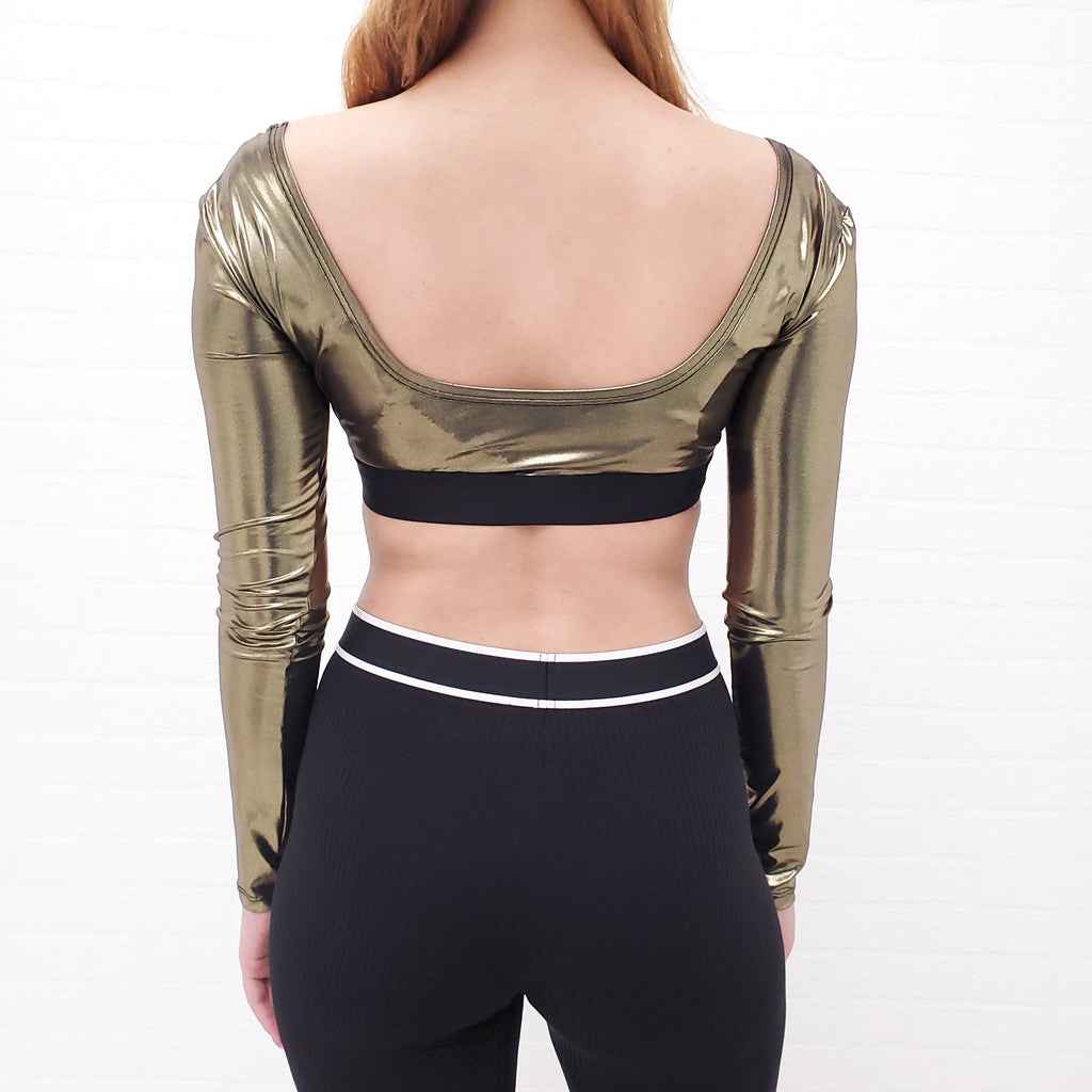 BALMAIN METALLIC LOGO CROP TOP - SIZE 36