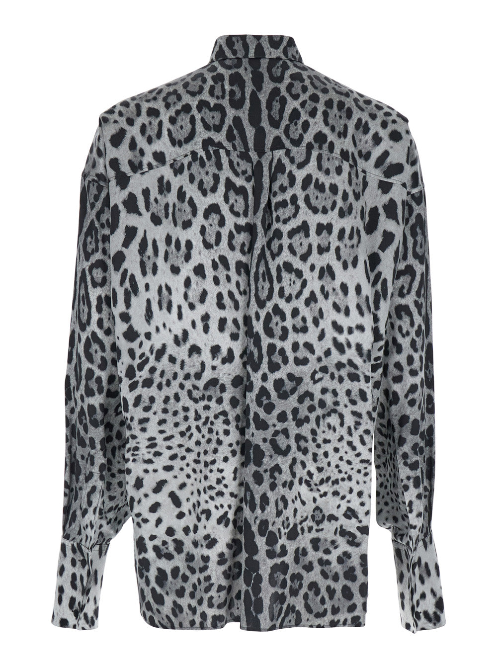 Dolce & Gabbana Men Grey Shirt With Leopard Print All-Over And Logo Lettering In Silk Man