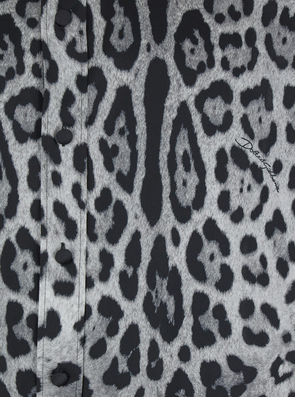 Dolce & Gabbana Men Grey Shirt With Leopard Print All-Over And Logo Lettering In Silk Man