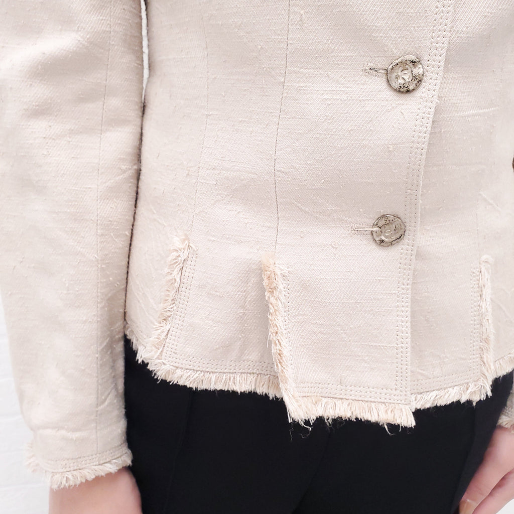 CHANEL NUDE DENIM JACKET WITH LOGO BUTTONS - SIZE 38