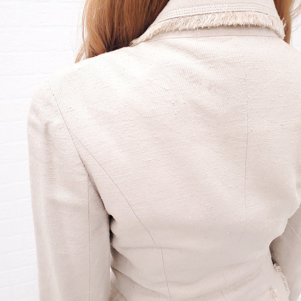 CHANEL NUDE DENIM JACKET WITH LOGO BUTTONS - SIZE 38