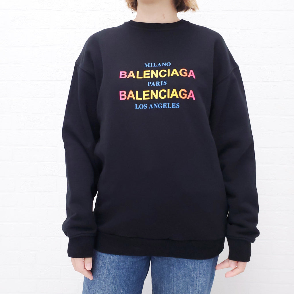 BALENCIAGA BLACK RAINBOW LOGO OVERSIZED SWEATSHIRT - SIZE XS