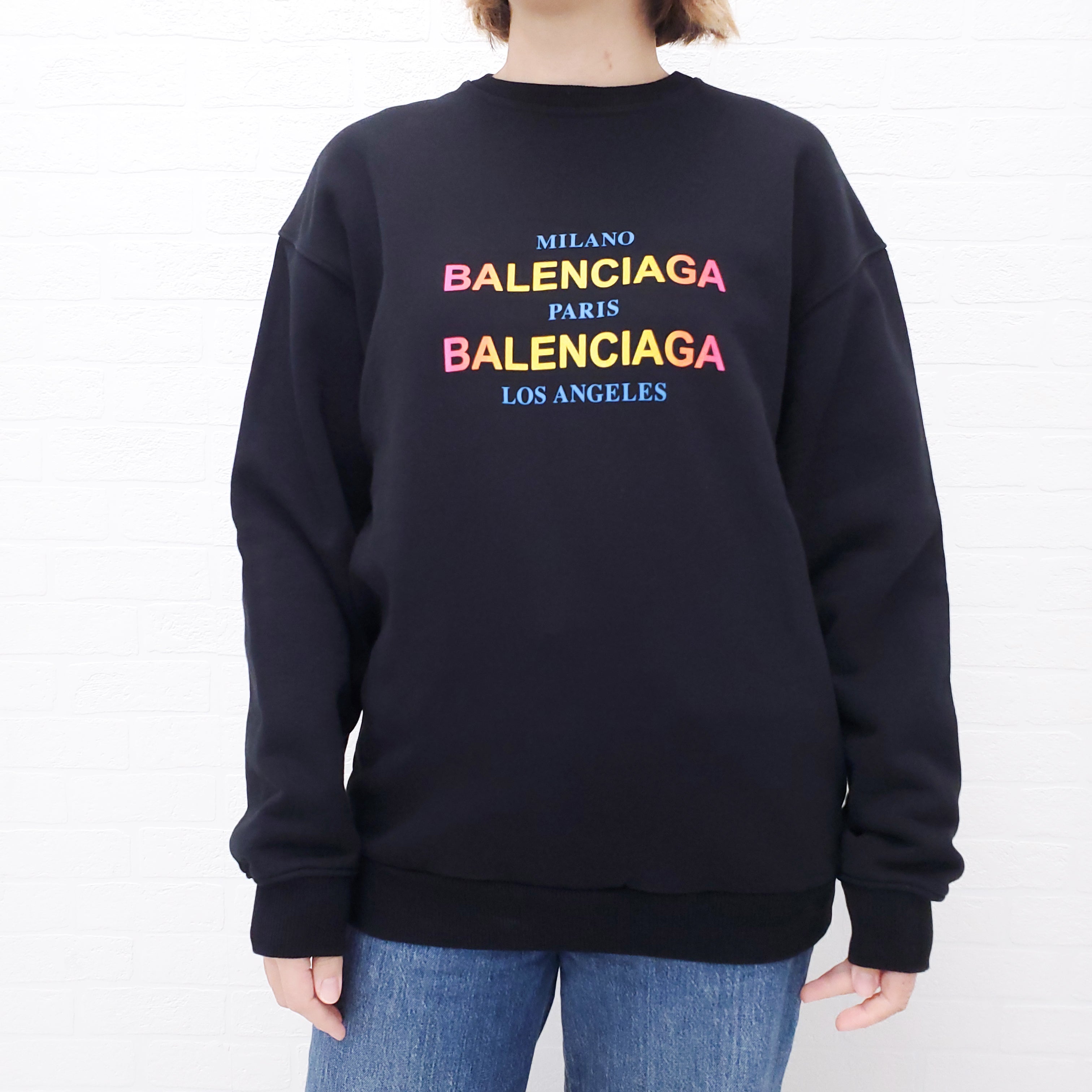 BALENCIAGA BLACK RAINBOW LOGO OVERSIZED SWEATSHIRT - SIZE XS