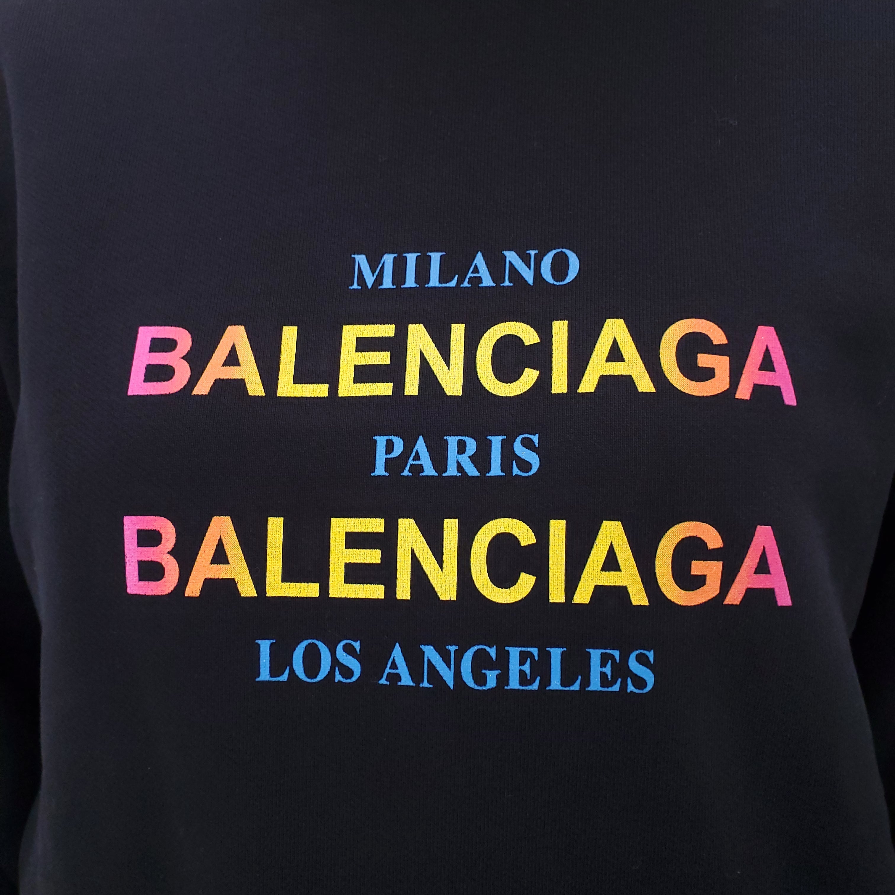 BALENCIAGA BLACK RAINBOW LOGO OVERSIZED SWEATSHIRT - SIZE XS