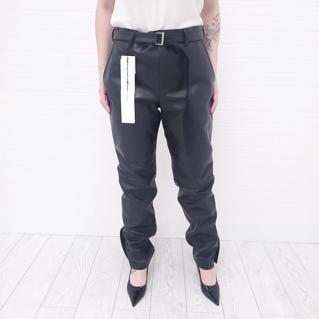 SACAI BLACK COWHIDE LEATHER PANTS WITH BELT - SIZE 4/XL