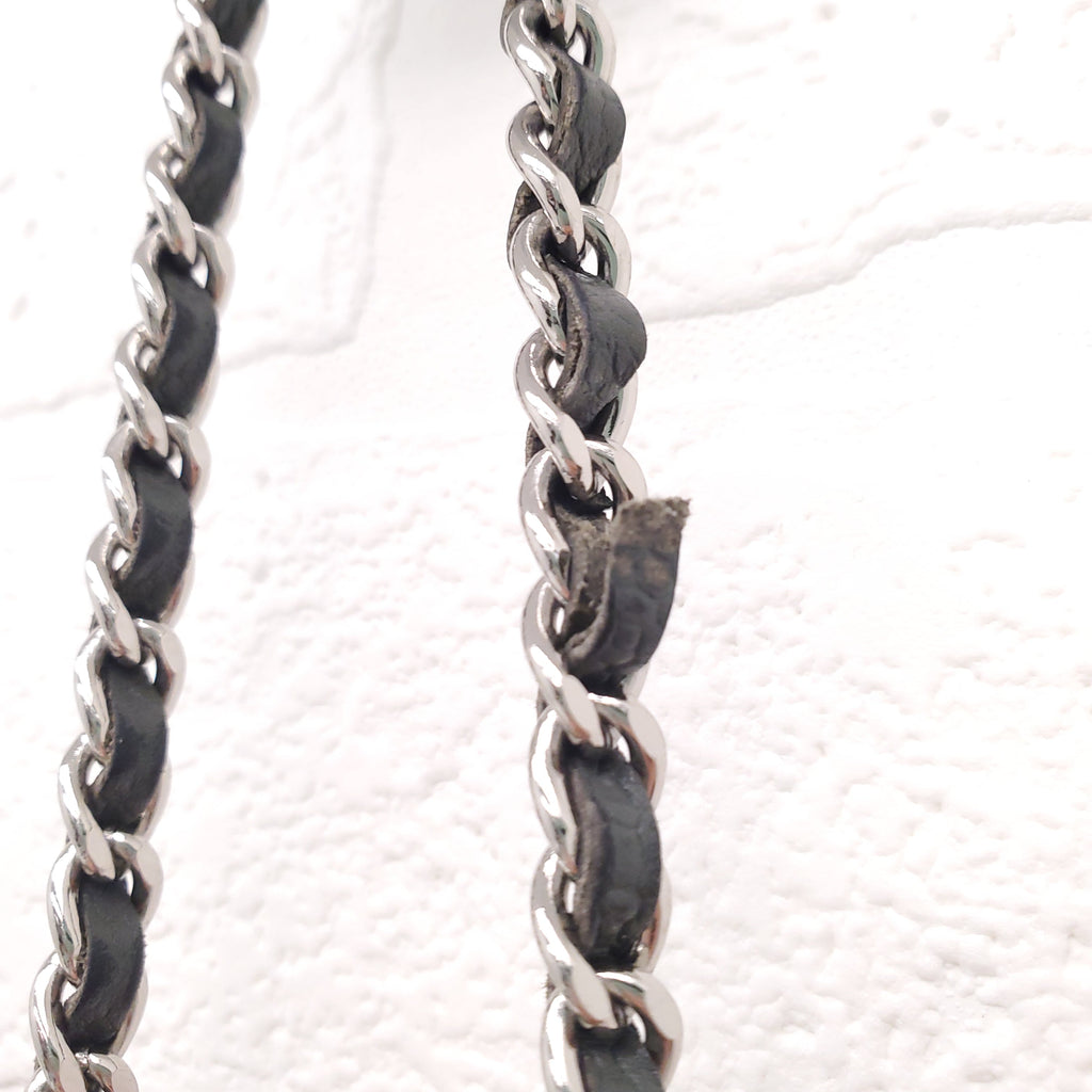 CHANEL KAKI HALF CRESCENT INTERLOCKING CC WALLET ON CHAIN