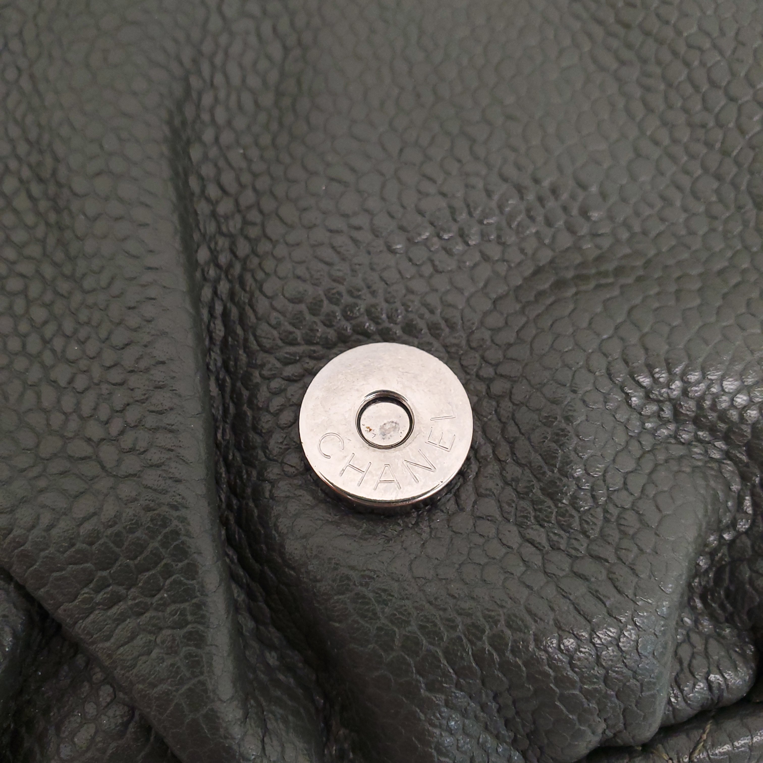CHANEL KAKI HALF CRESCENT INTERLOCKING CC WALLET ON CHAIN
