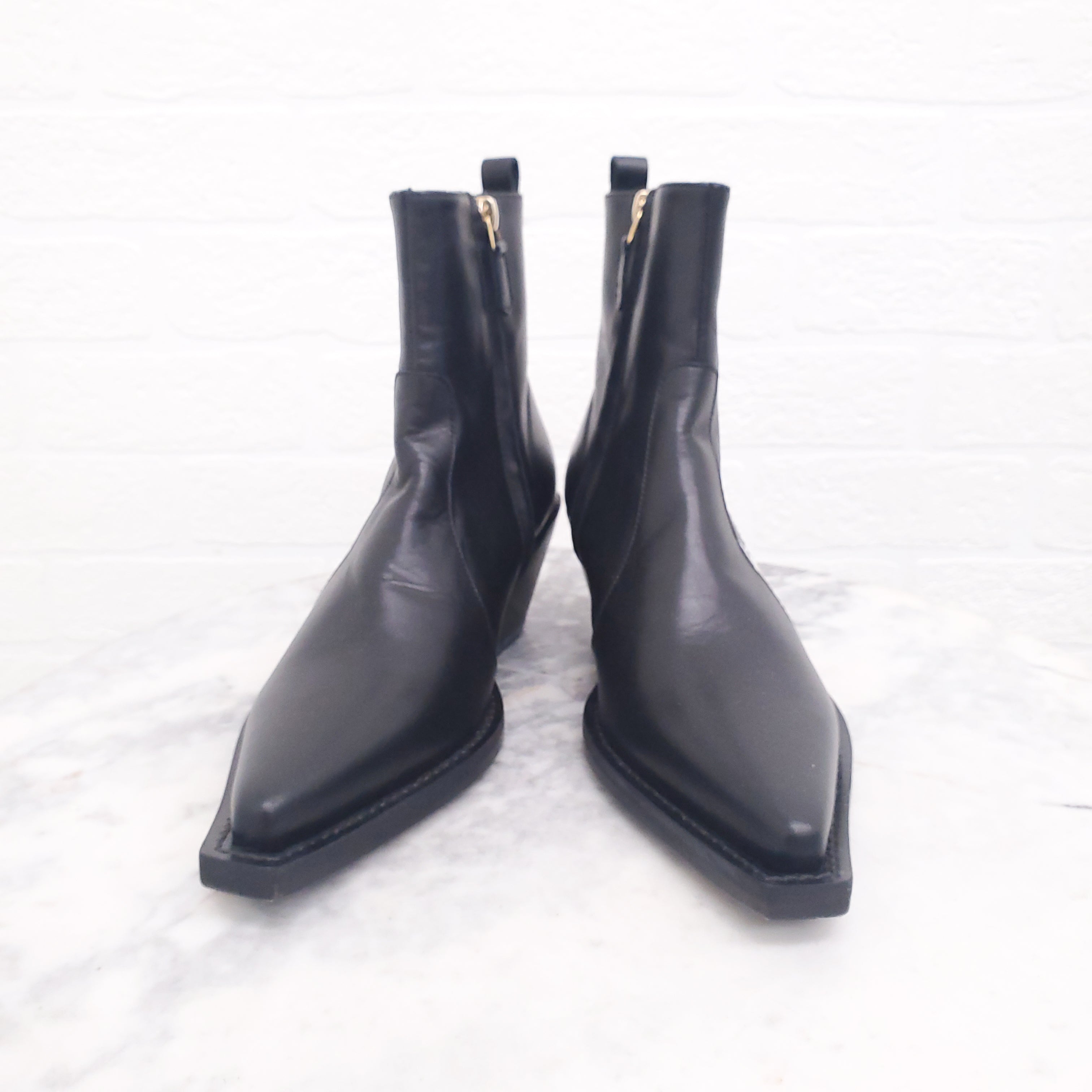 VERSACE BLACK LEATHER LOGO COWBOY BOOTS - SIZE 35