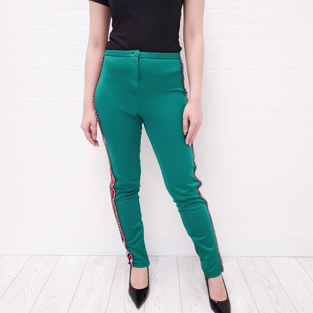 GUCCI GREEN STRIPE CRYSTAL STIR UP PANTS - SIZE M