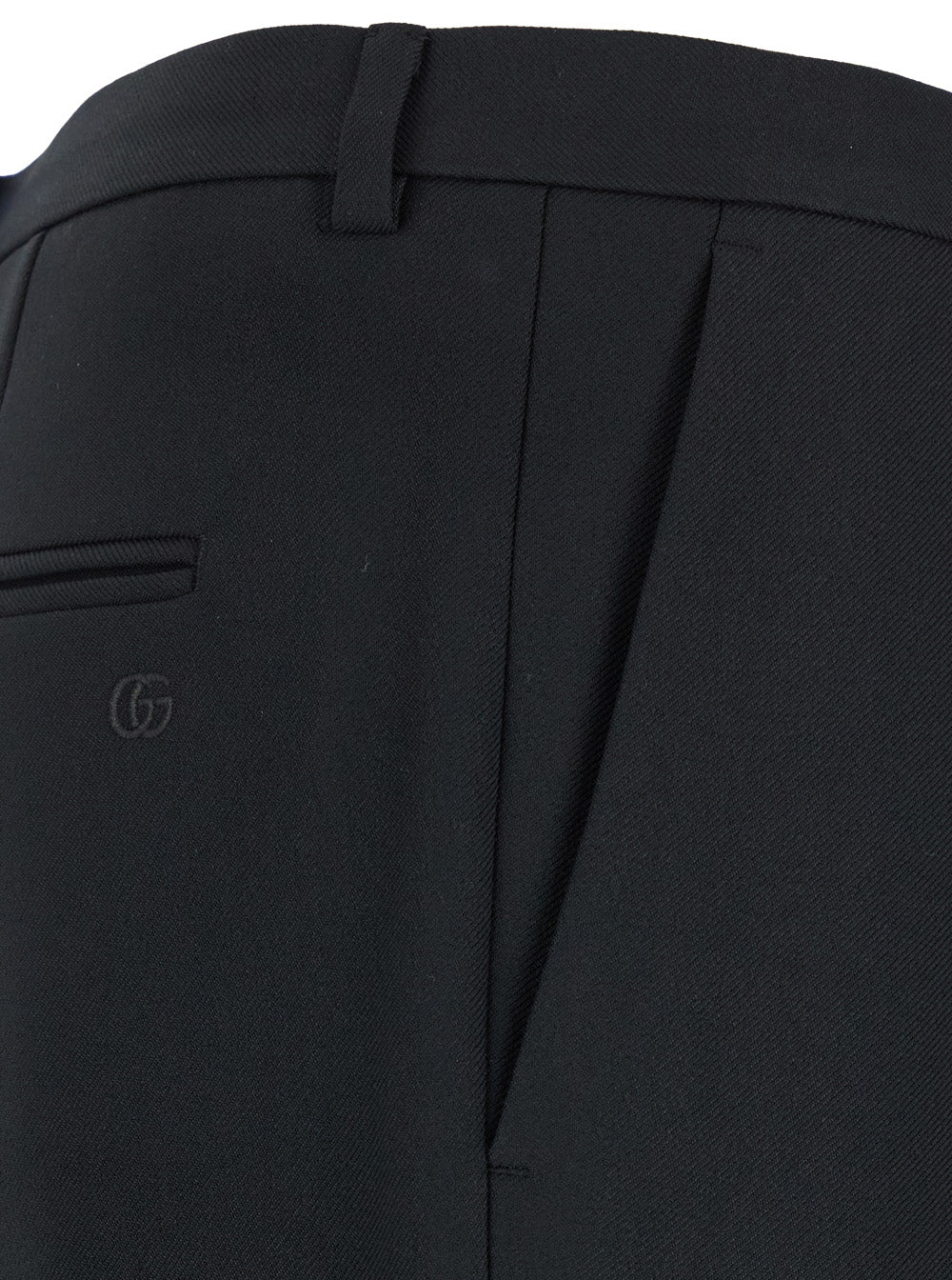 Gucci Men Black Tailored Pants With Gg Logo Embroidered On The Back In Wool Man