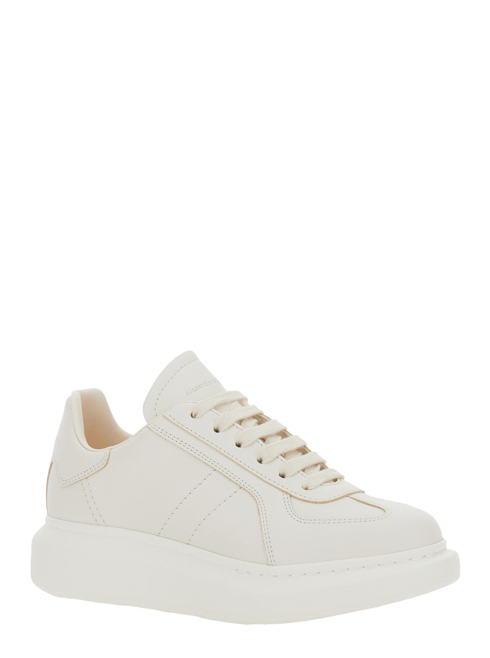 Alexander Mcqueen Women White Sneakers With Logo Patch On The Tongue And Embossed Logo On The Heel In Leather Woman
