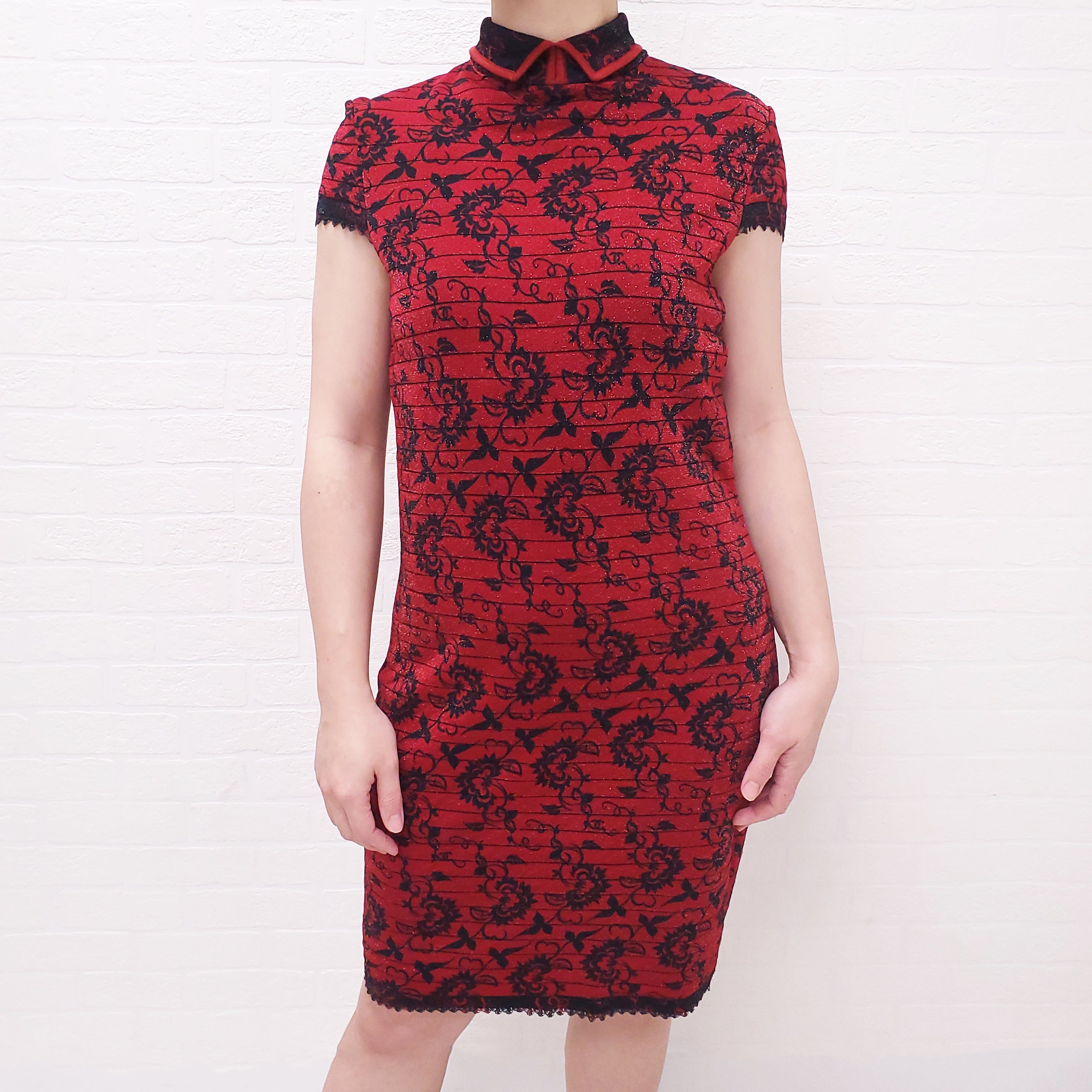 CHANEL WOOL MID-LENGTH PATTERNED DRESS - SIZE 40
