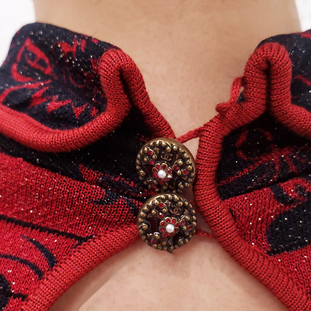 CHANEL WOOL MID-LENGTH PATTERNED DRESS - SIZE 40