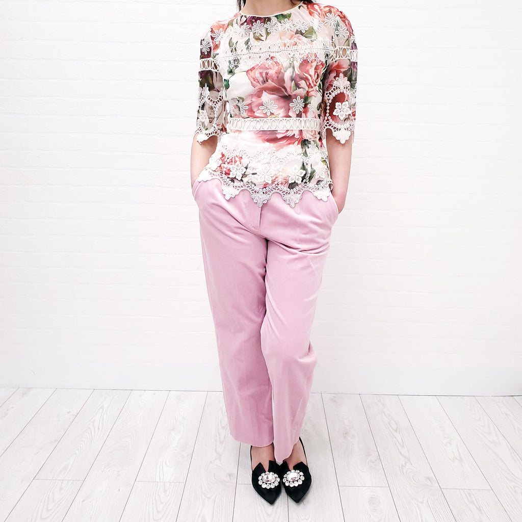 DOLCE & GABBANA SHEER FLORAL EYELET BLOUSE - SIZE 38