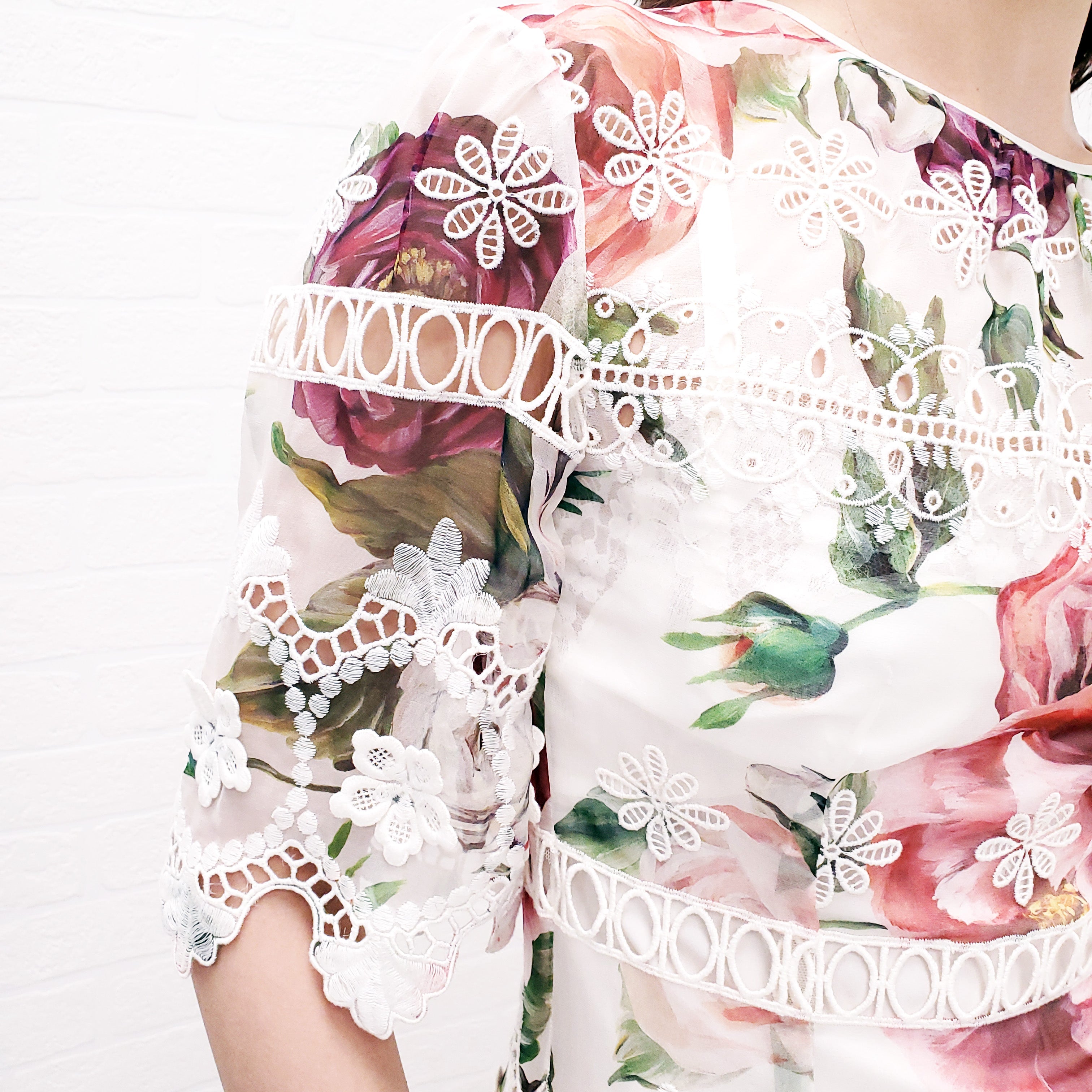 DOLCE & GABBANA SHEER FLORAL EYELET BLOUSE - SIZE 38