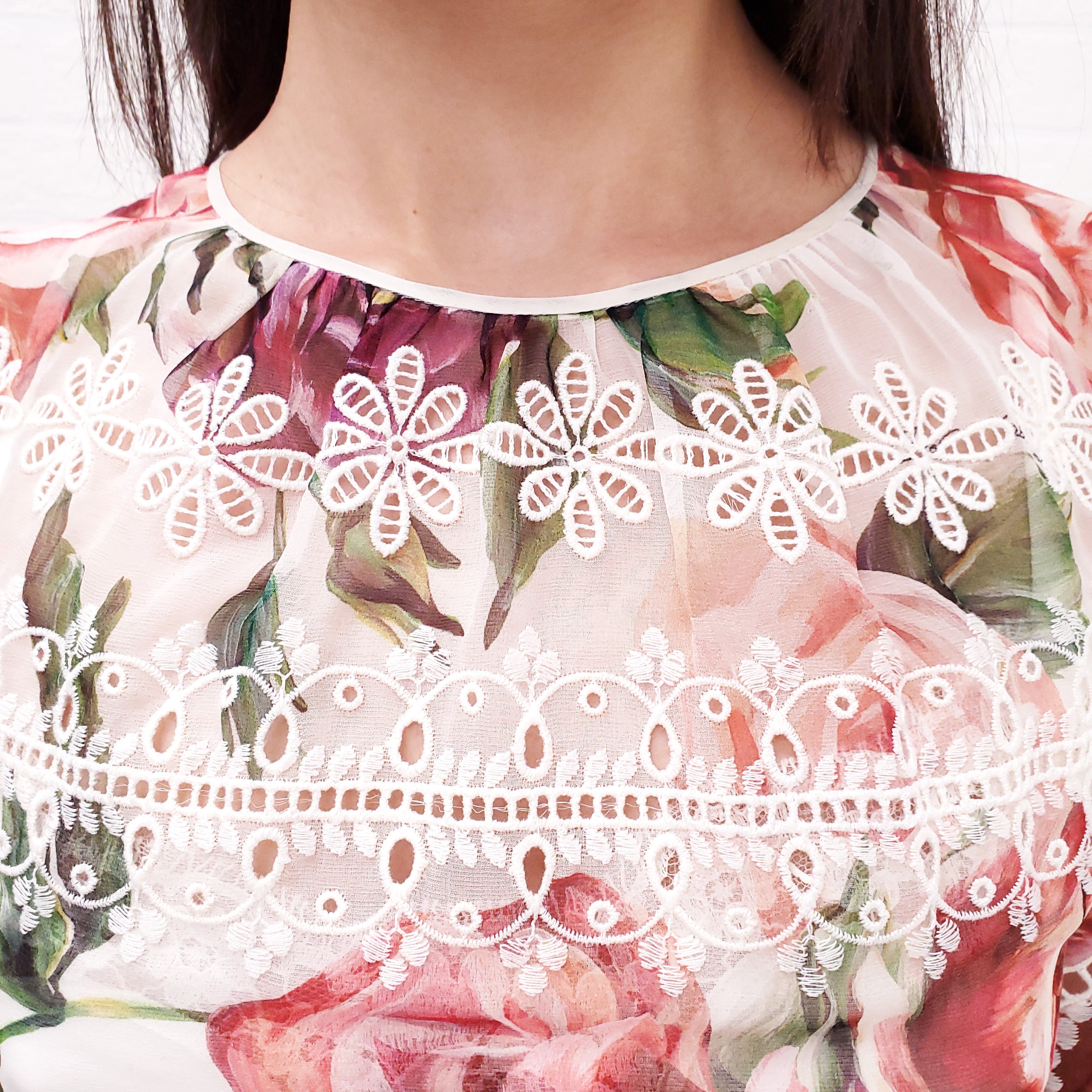 DOLCE & GABBANA SHEER FLORAL EYELET BLOUSE - SIZE 38