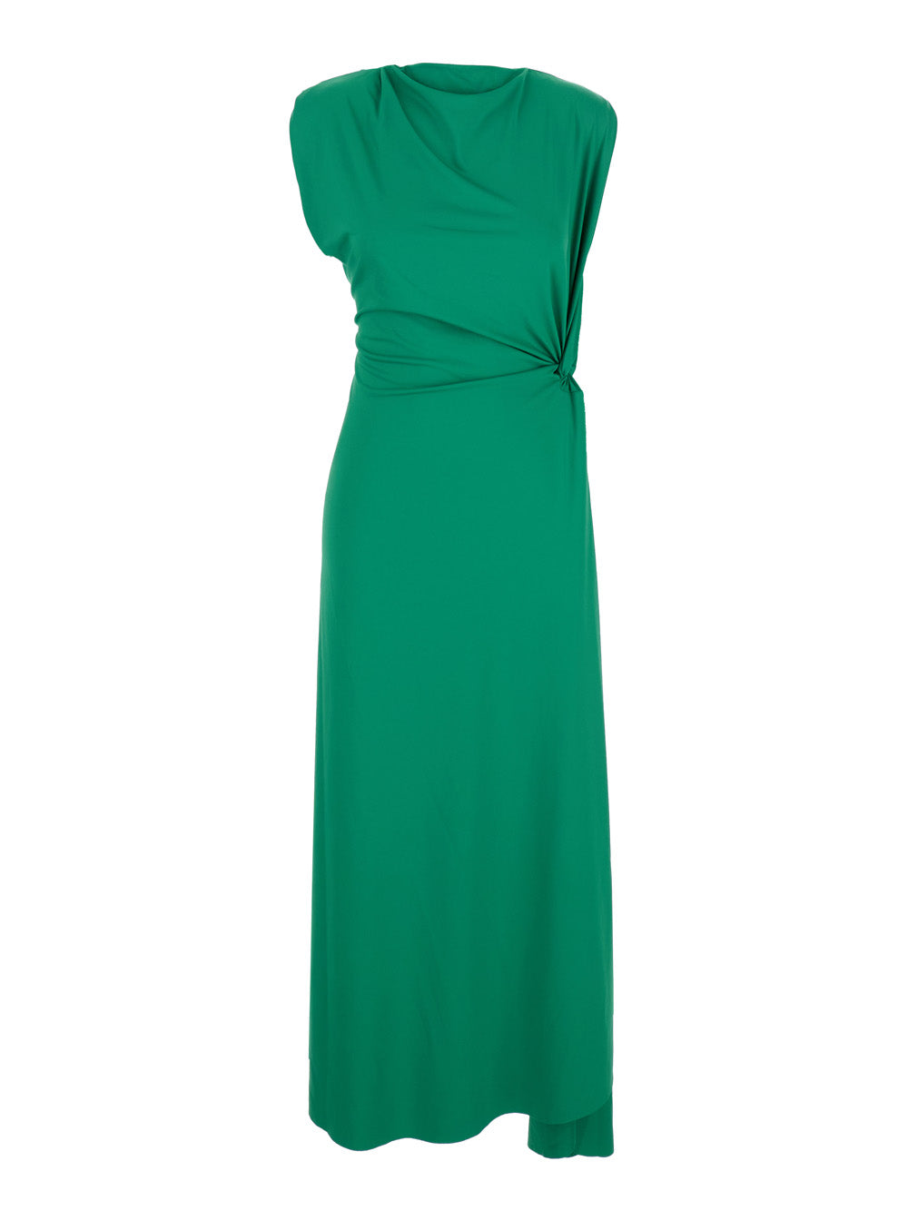 Victoria Beckham Women Green Long Dress With Pleated Details In Tech Fabric Woman