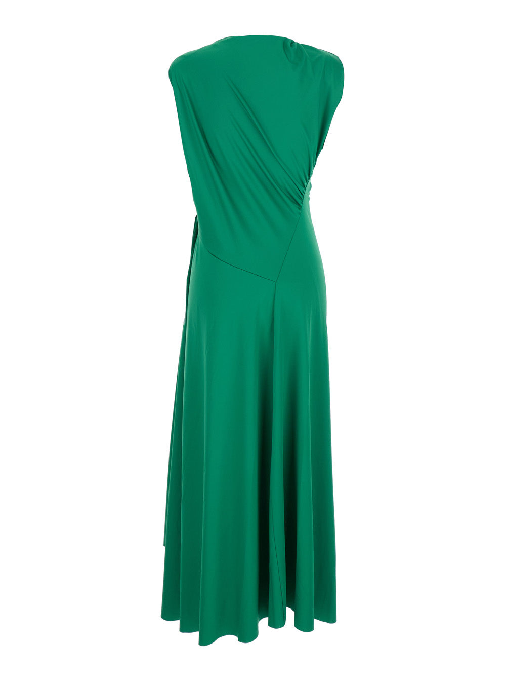 Victoria Beckham Women Green Long Dress With Pleated Details In Tech Fabric Woman