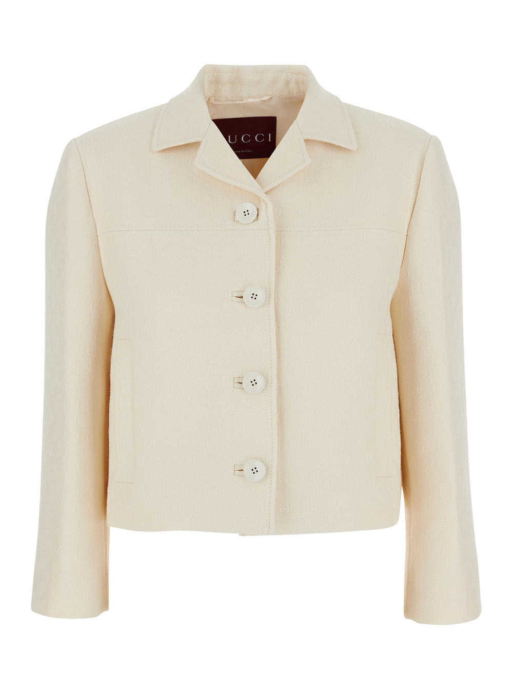Gucci Women White Jacket With Notched Revers In Gg Canvas Woman