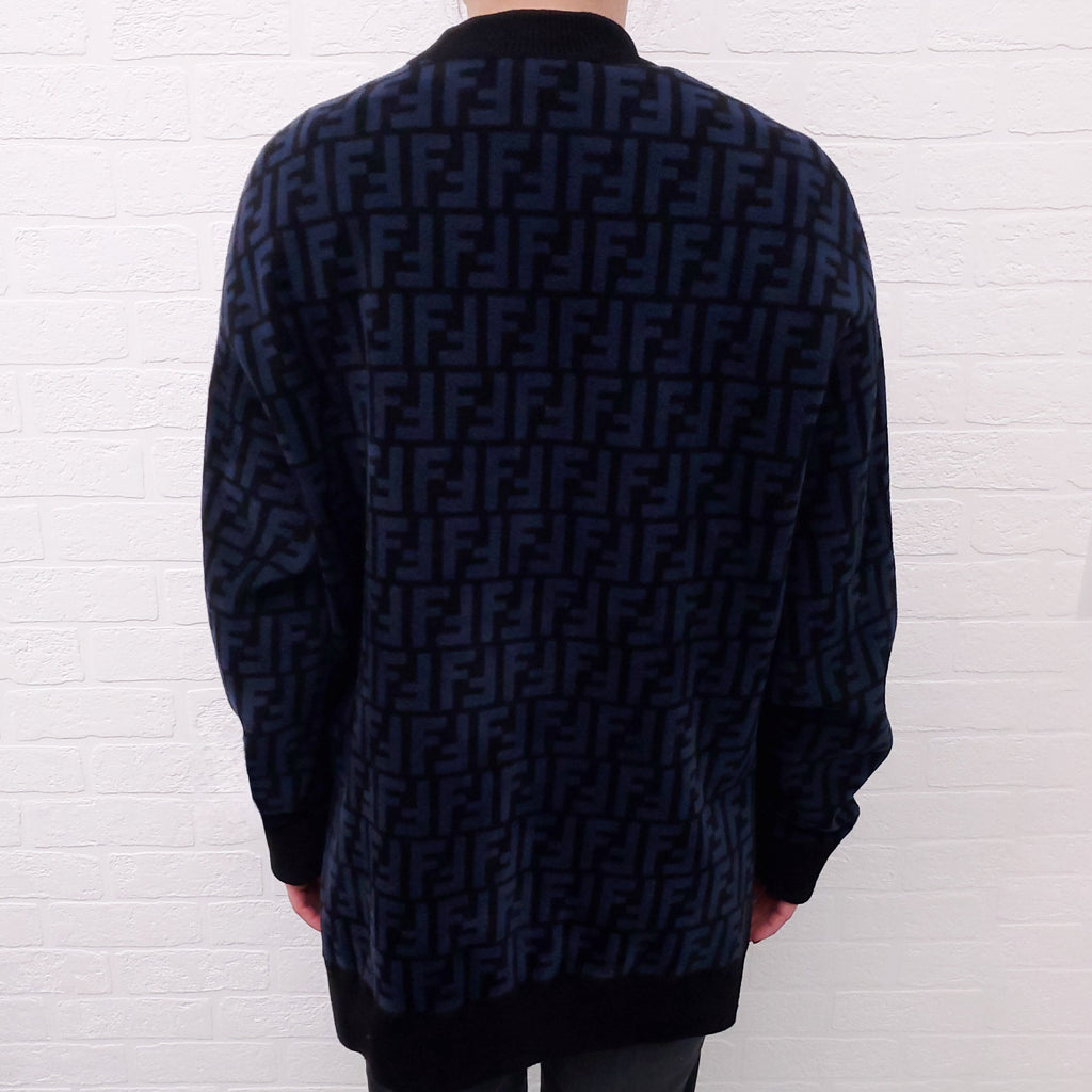 FENDI LOGO BLUE AND BLACK KNIT SWEATER - SIZE 38