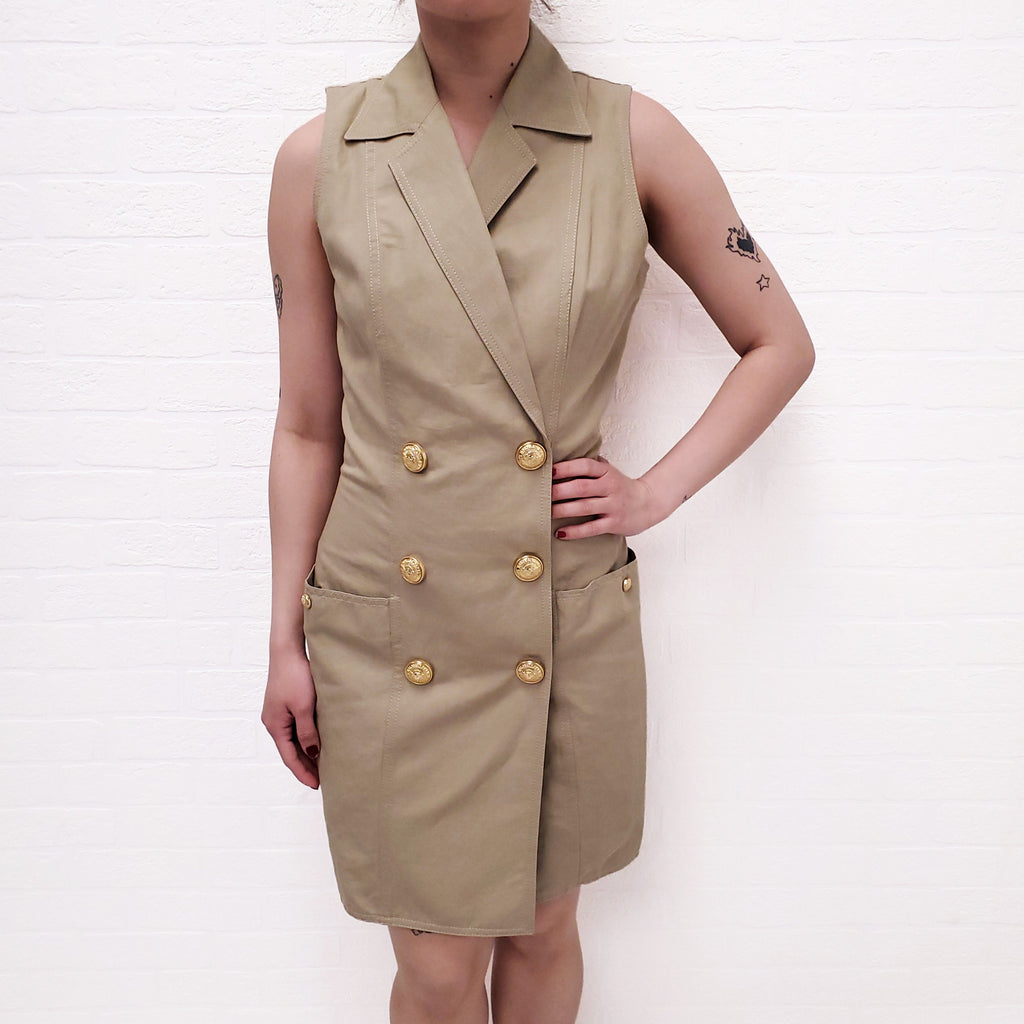 BALMAIN CAMEL DOUBLE-BREASTED BUTTONED MINI DRESS - SIZE 36