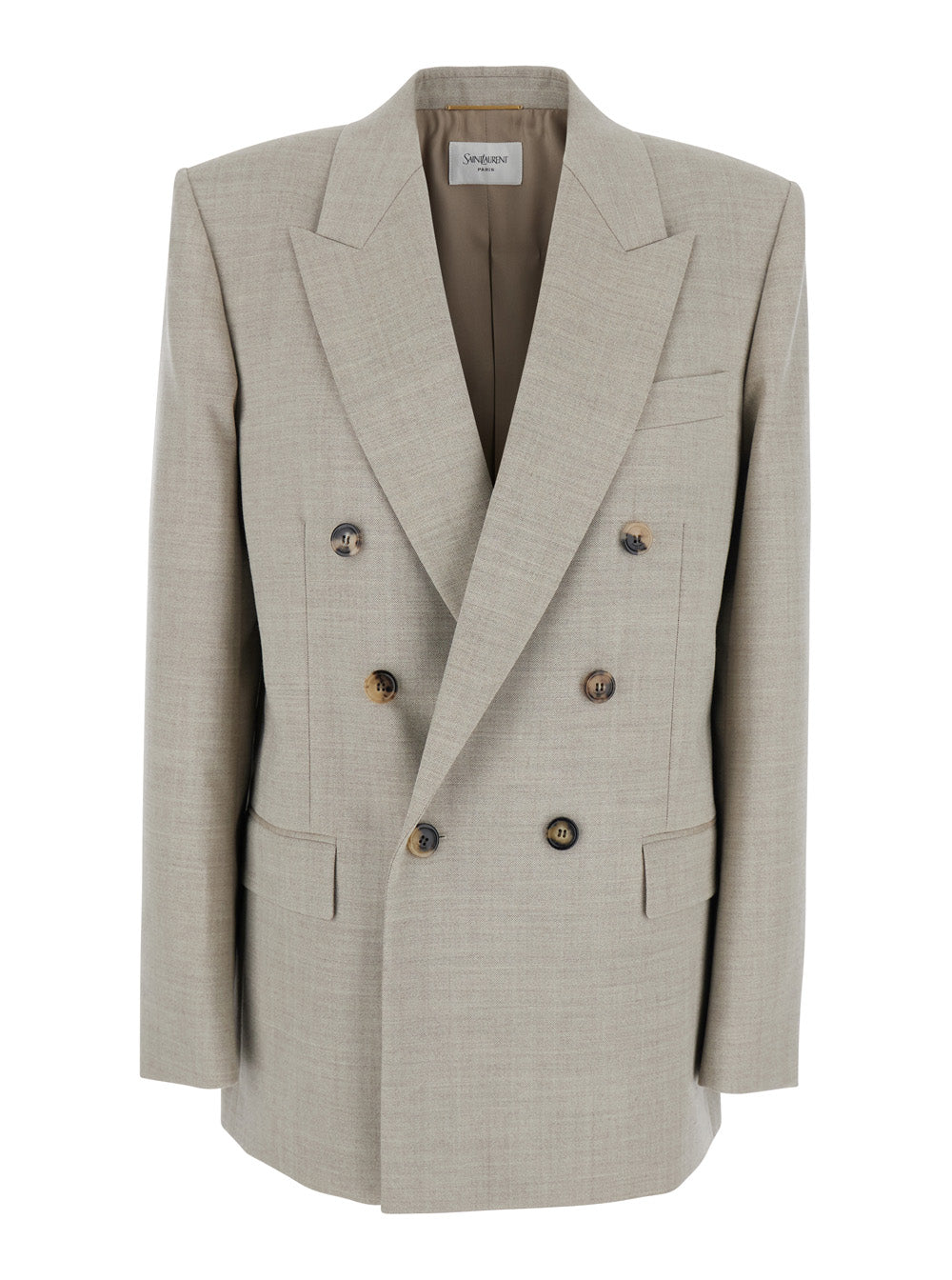 Saint Laurent Women Grey Double-Breasted Jacket With Peak Revers In Wool Woman