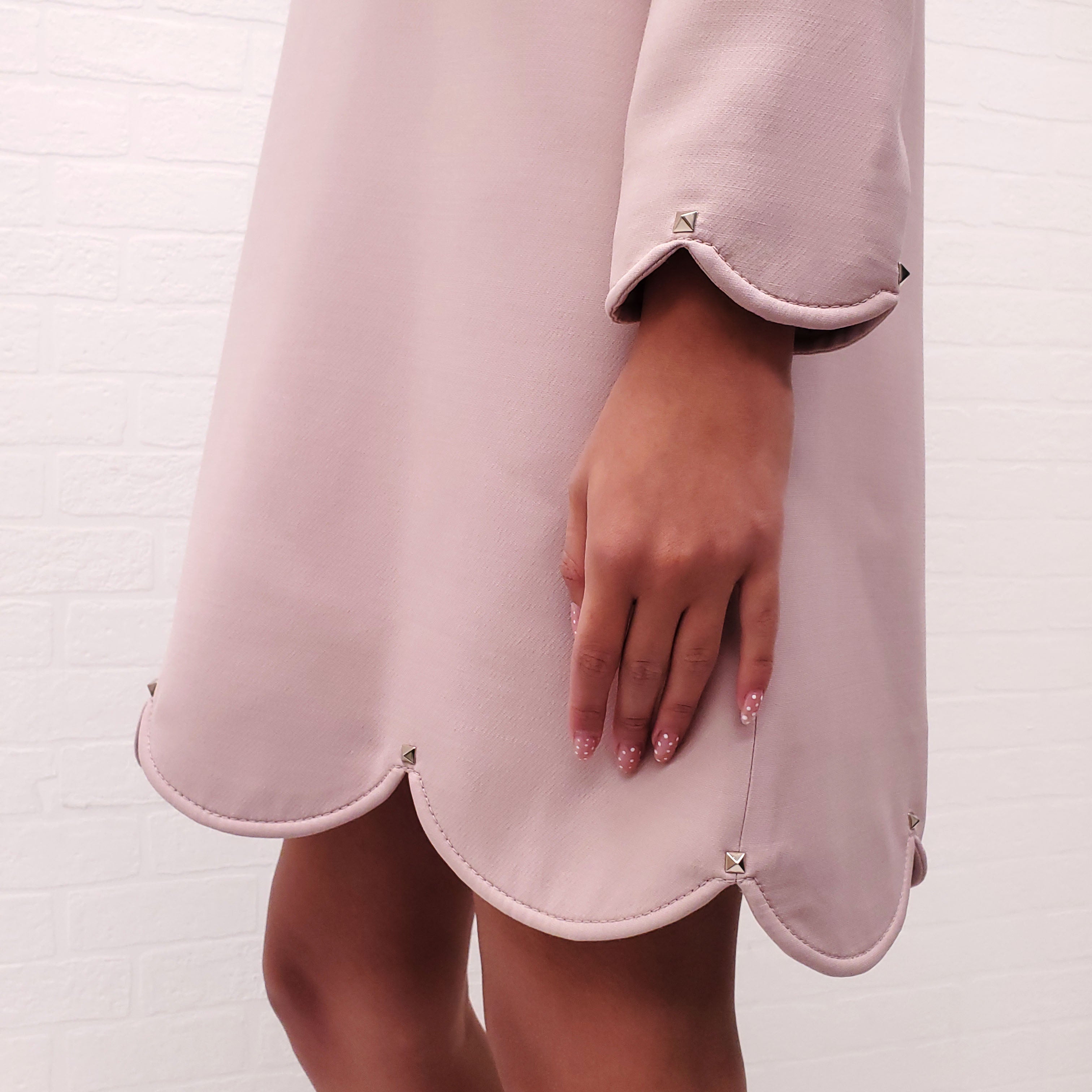 VALENTINO PINK LONG SLEEVED SCALLOPED DRESS WITH ROCKSTUD DETAIL - SIZE 8