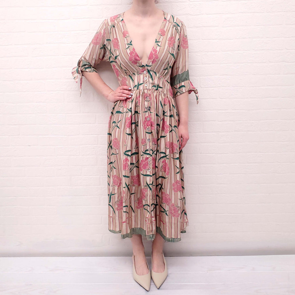 NATALIE MARTIN 'LAYLA DRESS' PiNK AND GREEN FLORAL - SIZE M