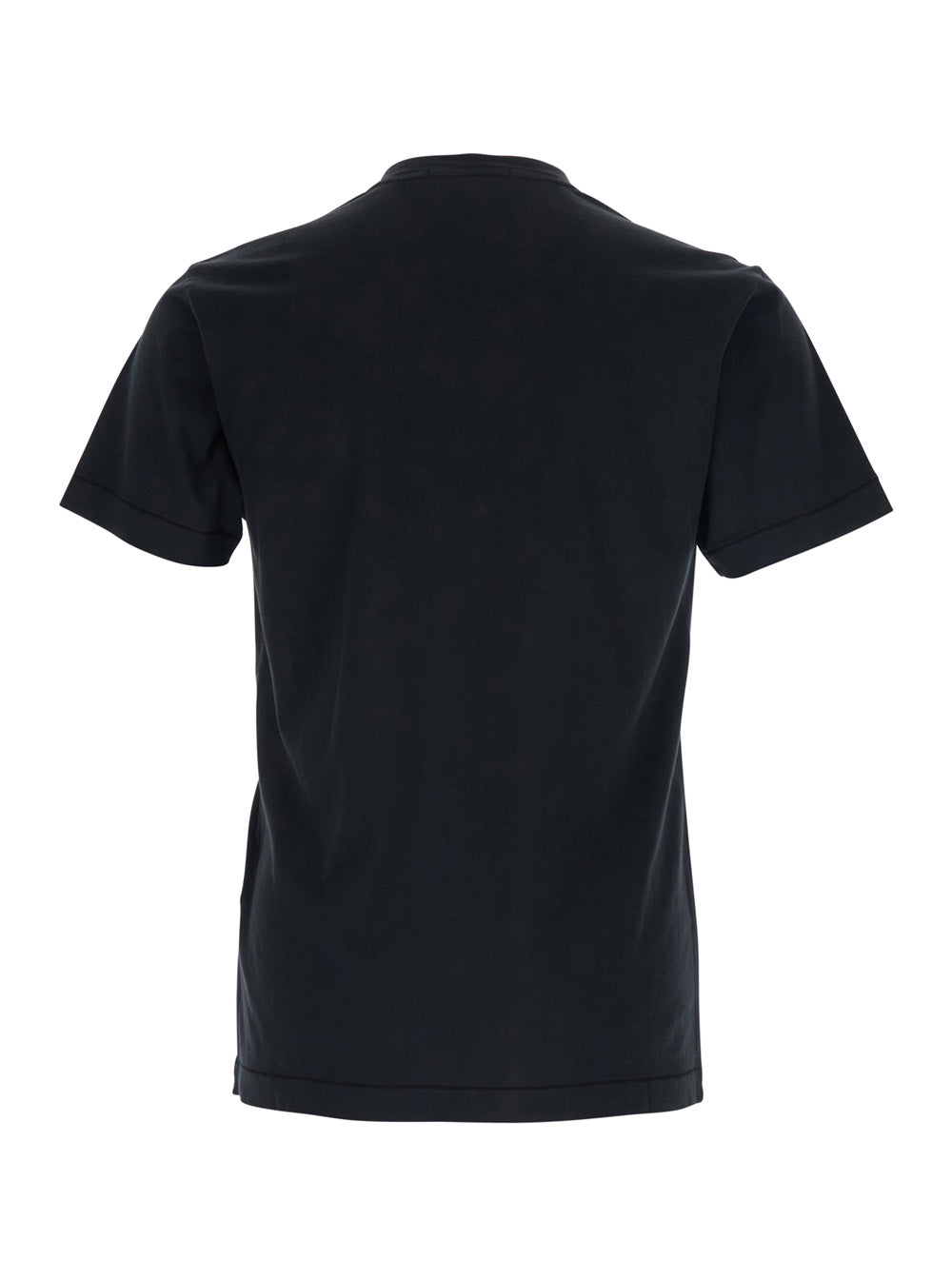 Stone Island Men Black Crew Neck T-Shirt With Logo Patch On The Front In Cotton For Men