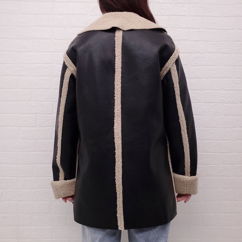 PROENZA SCHOULER WHITE LABEL BLACK FAUX SHERPA REVERSIBLE COAT - SIZE XS