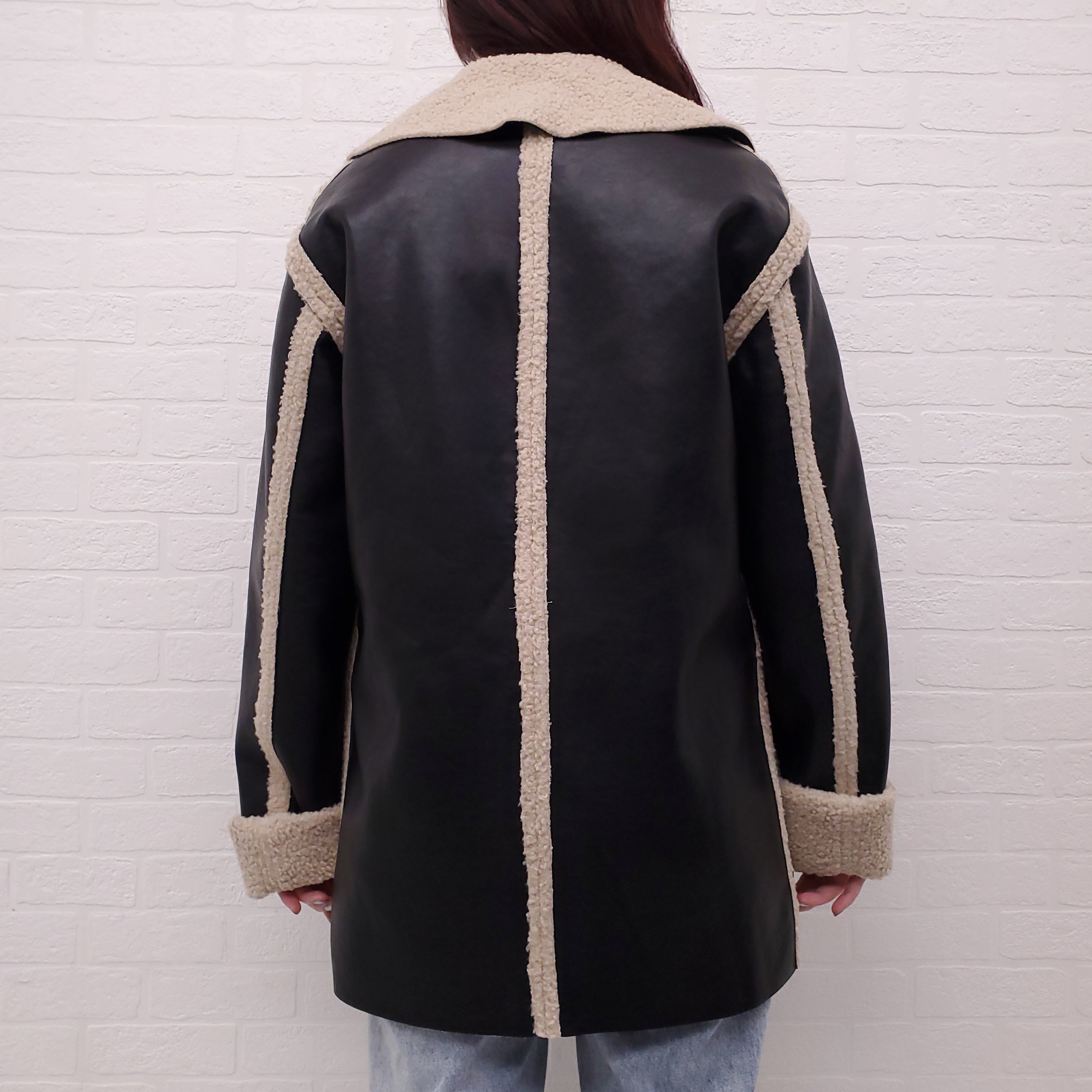 PROENZA SCHOULER WHITE LABEL BLACK FAUX SHERPA REVERSIBLE COAT - SIZE XS