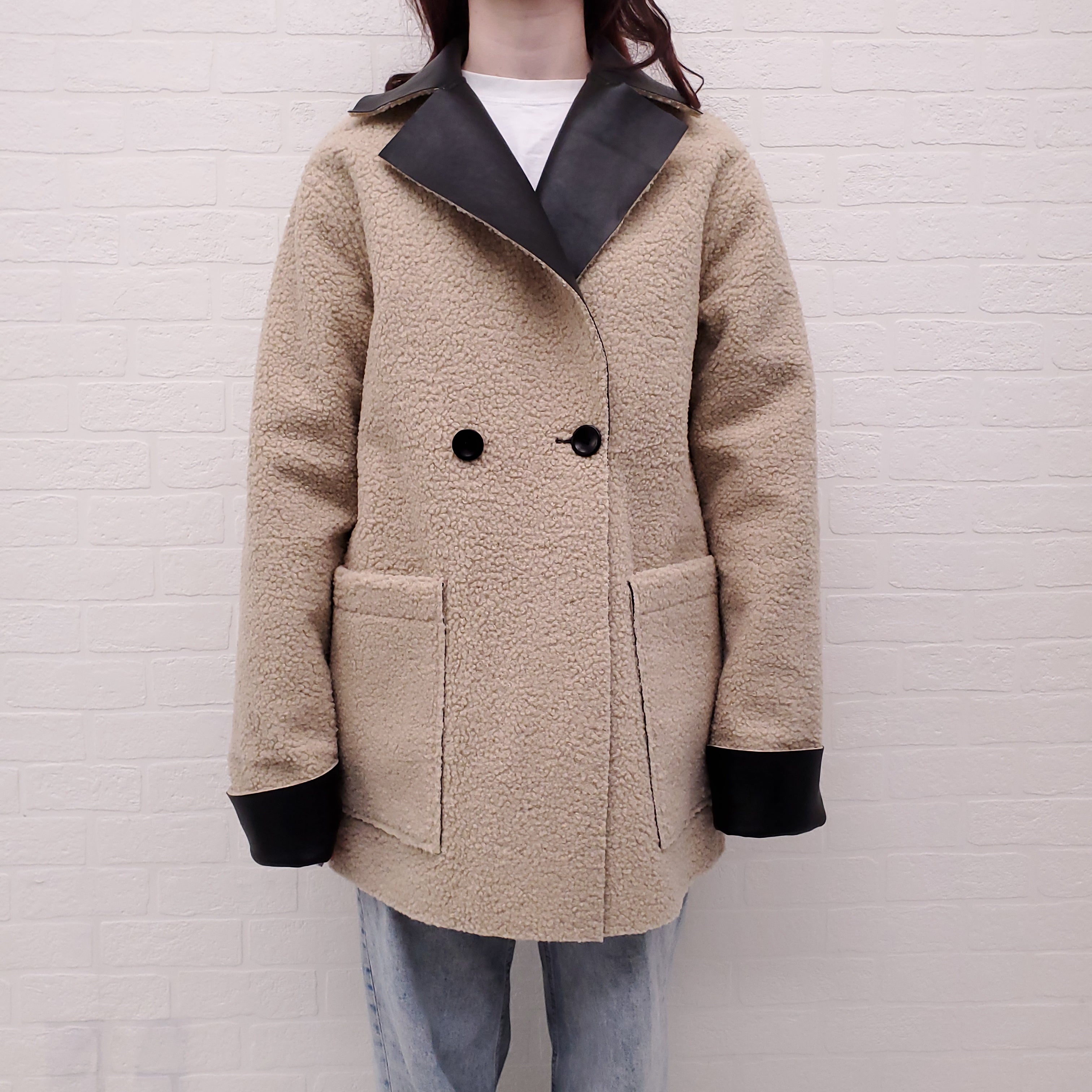 PROENZA SCHOULER WHITE LABEL BLACK FAUX SHERPA REVERSIBLE COAT - SIZE XS