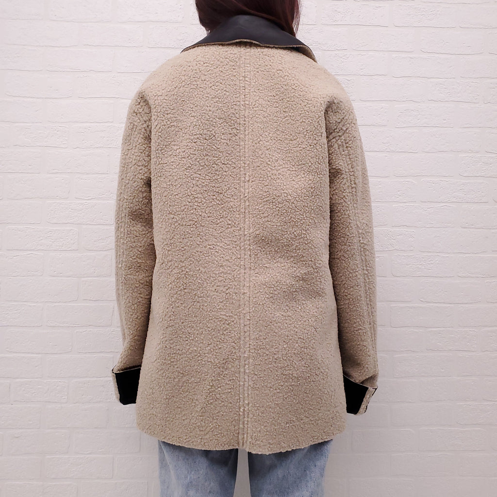 PROENZA SCHOULER WHITE LABEL BLACK FAUX SHERPA REVERSIBLE COAT - SIZE XS