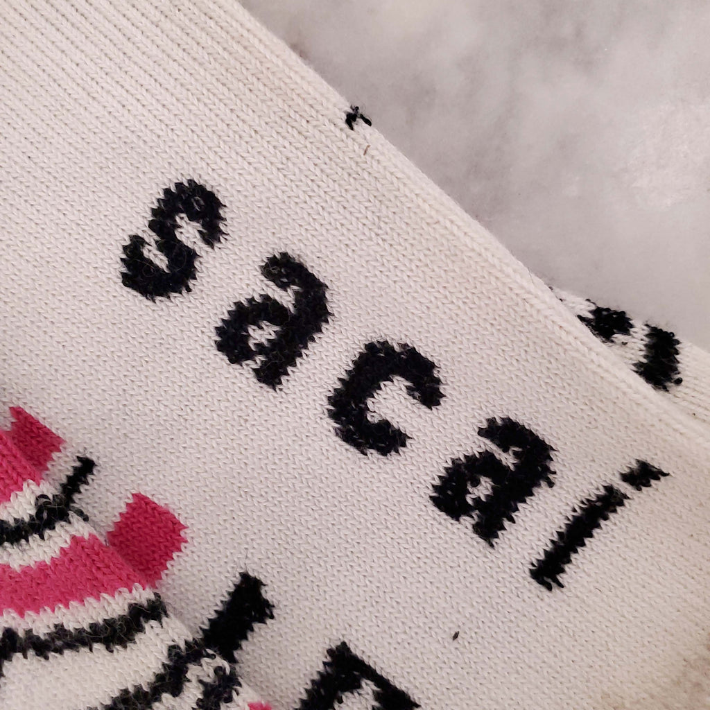 SACAI WHITE, BLACK, AND PINK SOCKS - SIZE L