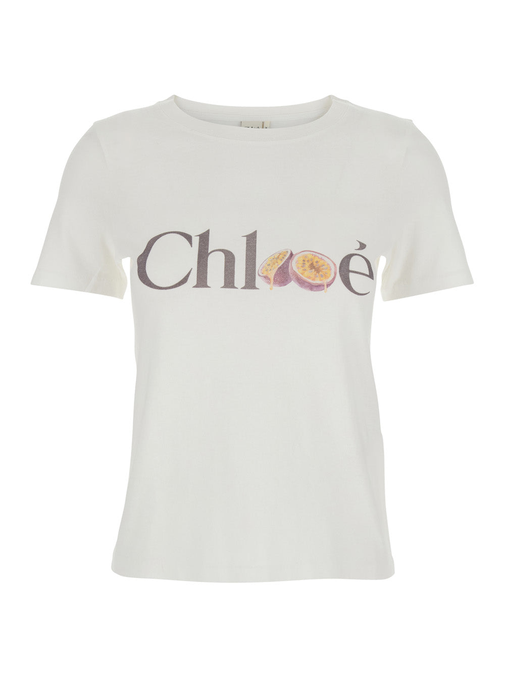 Chloé Women White Crew Neck T-Shirt With Logo Lettering On The Front In Cotton For Women