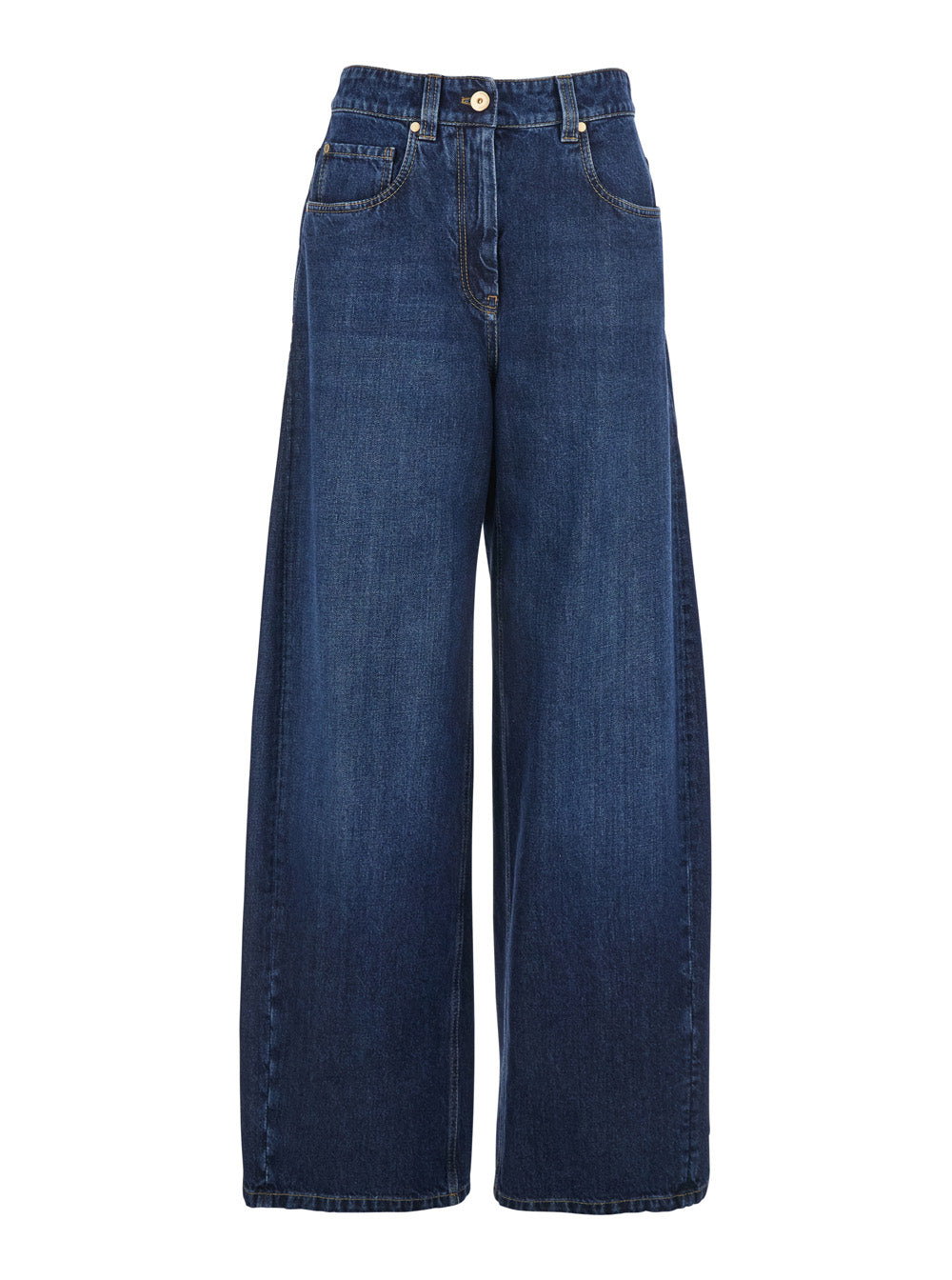 Brunello Cucinelli Women Blue Jeans With Five-Pocket Design And Patch Logo On The Back In Denim Woman