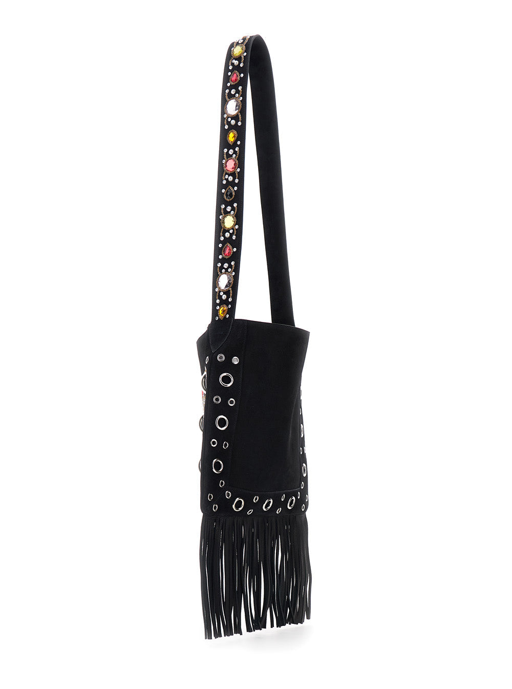 Valentino Garavani Women 'Nellcote Medium' Black Crossbody Bag With Embroidered Butterfly On The Front And Bead And Sequin Details In Fabric Woman