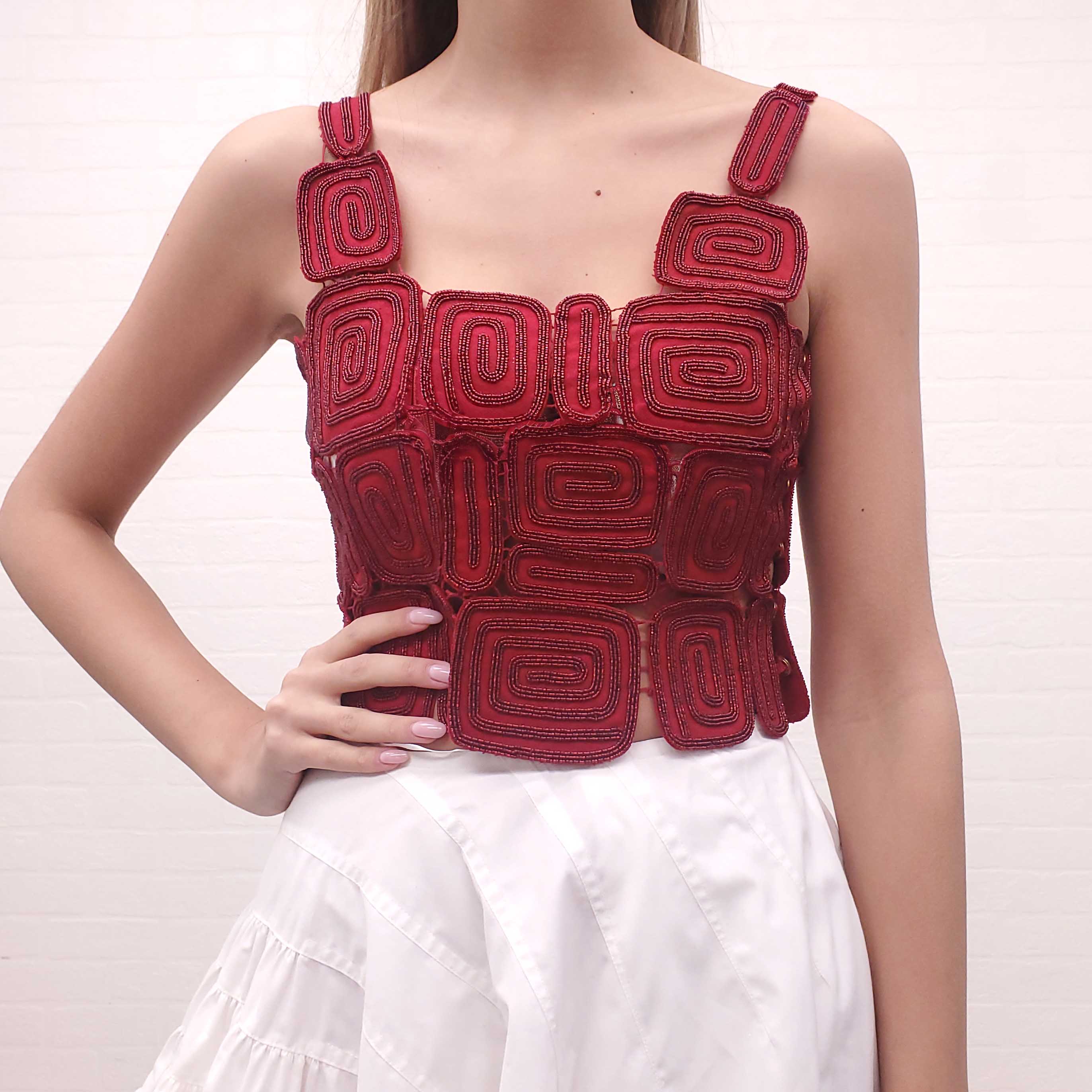 CULT GAIA REIA BEADED WOVEN WOOL BLEND TOP - SIZE S