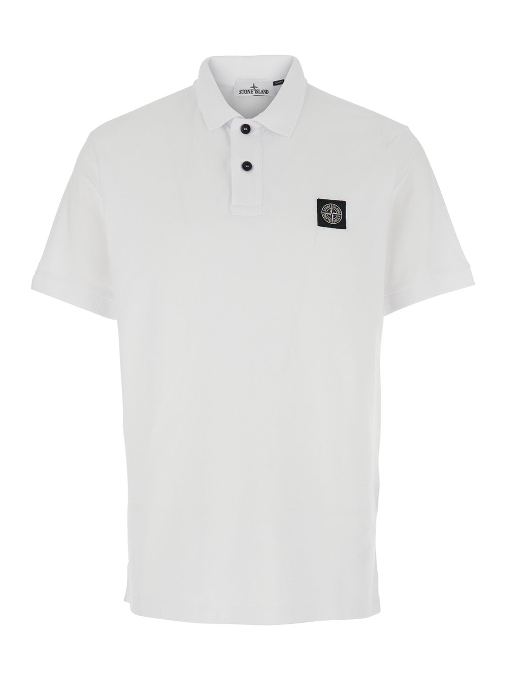 Stone Island Men White Polo With Classic Collar And Patch Logo On The Front In Stretch Cotton Men