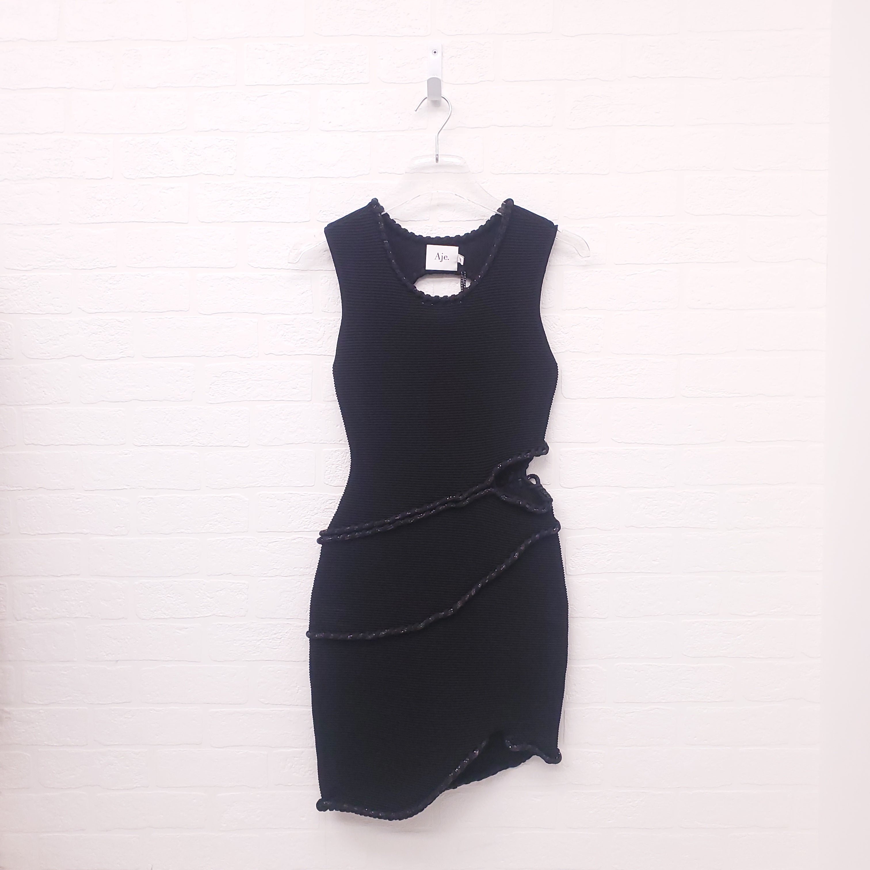 AJE BLACK DRESS WITH CRYSTAL CUTOUT DETAILS - SIZE XS