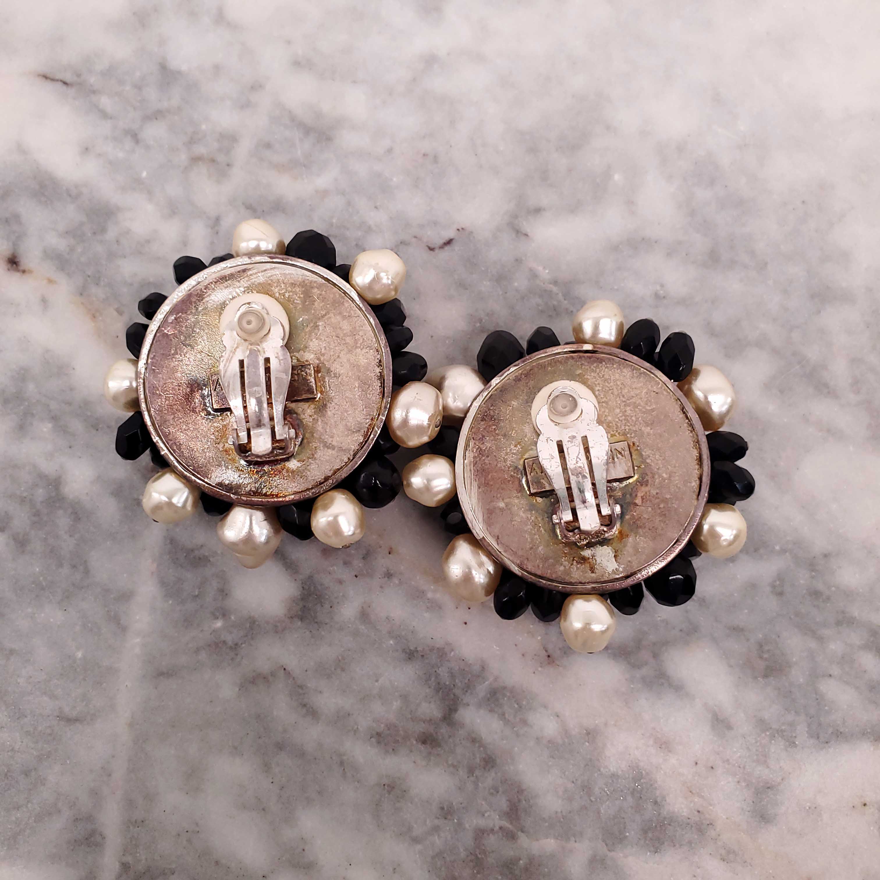 ANDREW GN CRYSTAL AND PEARL EARRINGS CLIP ON EARRINGS