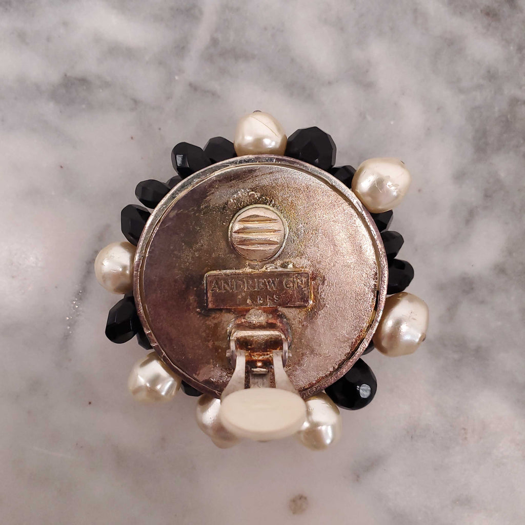 ANDREW GN CRYSTAL AND PEARL EARRINGS CLIP ON EARRINGS