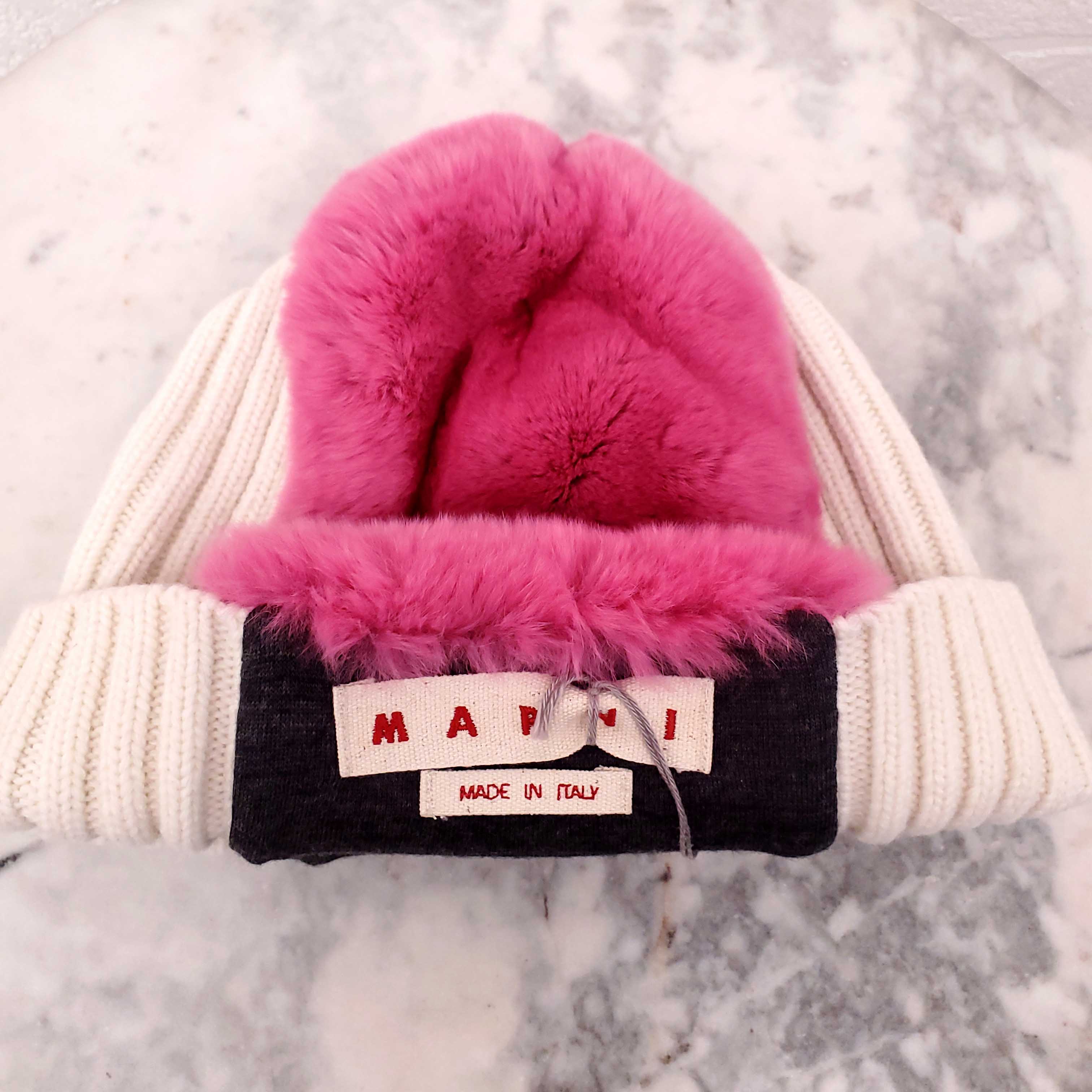 MARNI PINK BEANIE WITH FUR - SIZE M