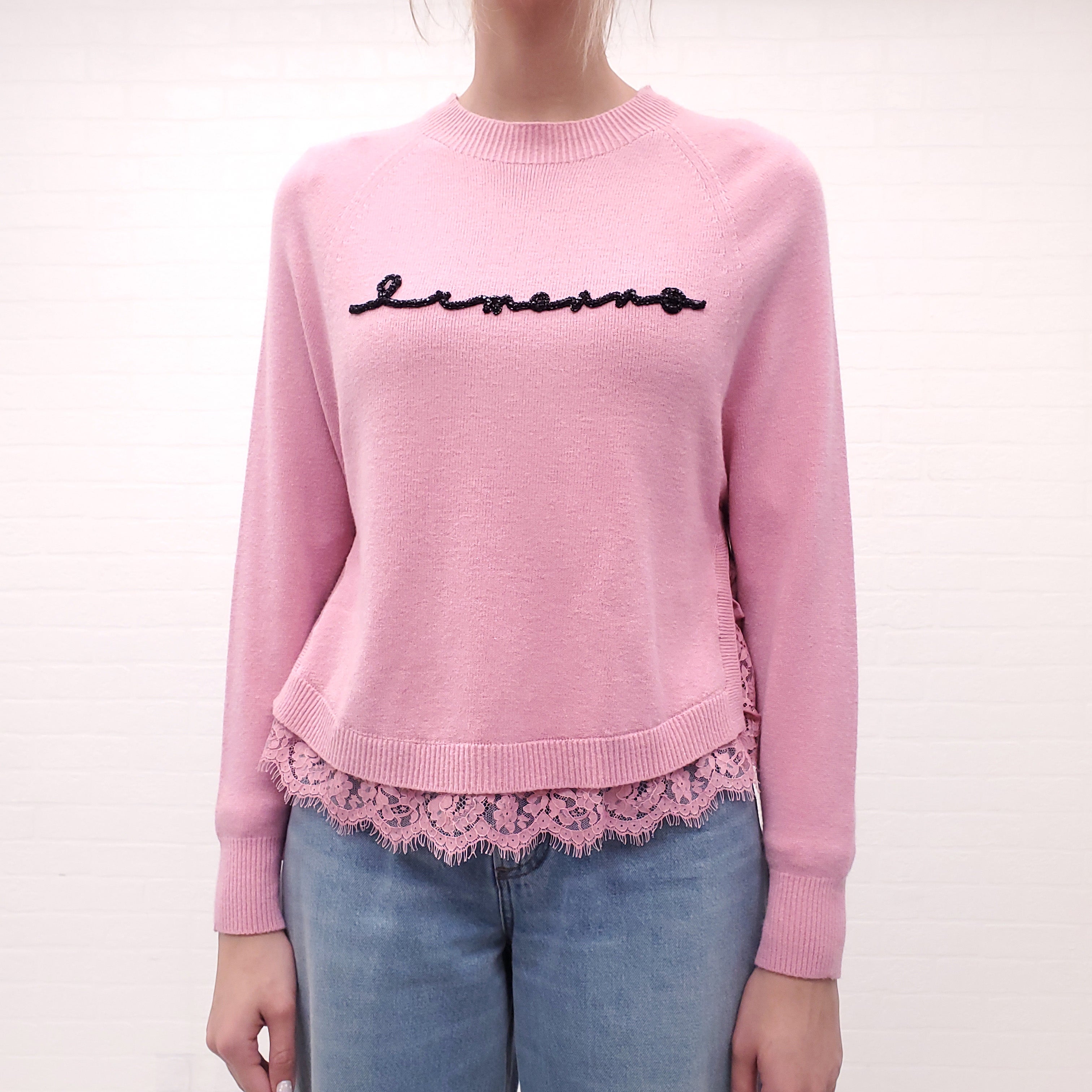 ERMANNO X ERMANNO SCERVINO PINK LOGO SWEATER WITH LACE - SIZE 40