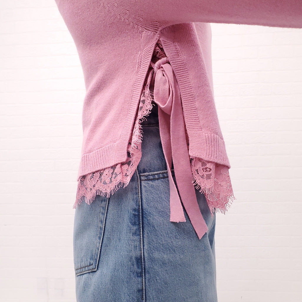 ERMANNO X ERMANNO SCERVINO PINK LOGO SWEATER WITH LACE - SIZE 40
