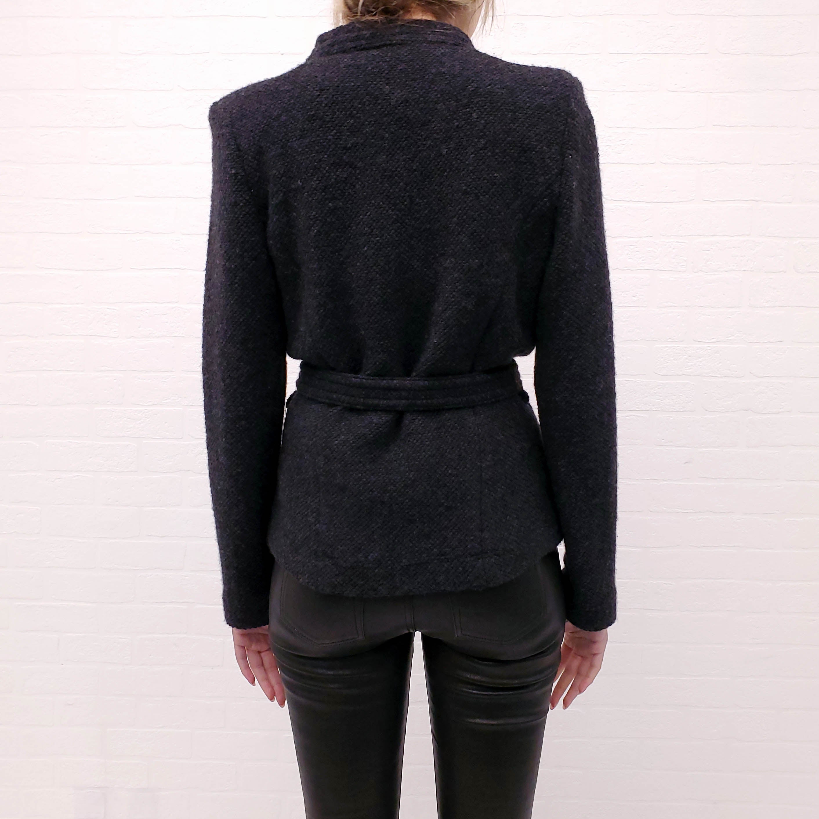 IRO KNIT JACKET WITH LEATHER BELT DETAIL - SIZE 40