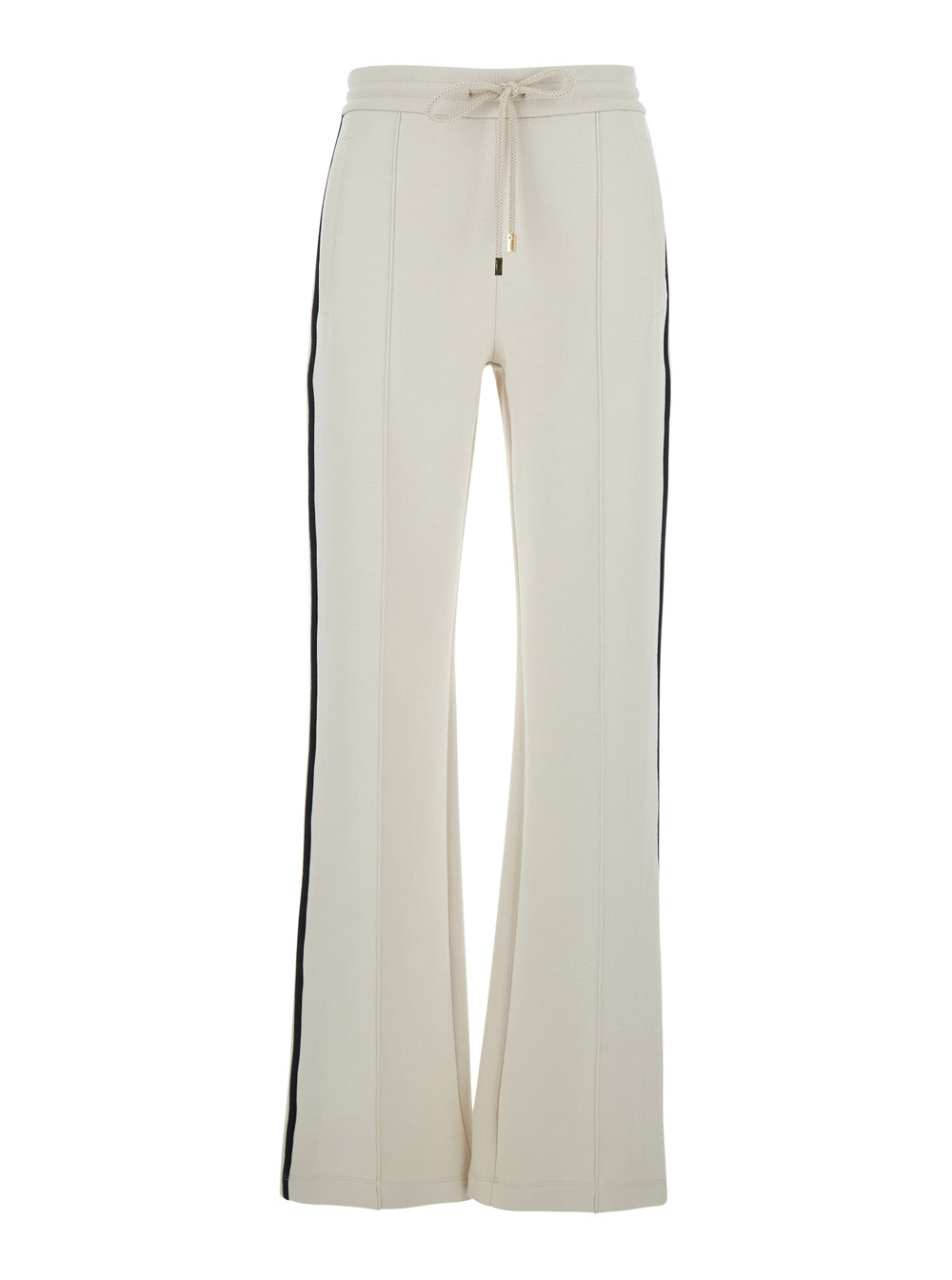 S Maxmara Women 'Vento' White Pants With Drawstring Waist And Side Striped Detail In Cotton Blend Woman