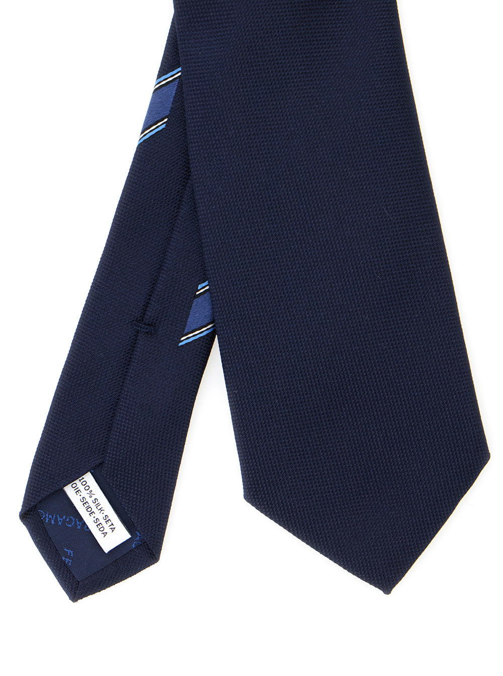Ferragamo Men Blue Tie With Logo On The Front In Silk Man