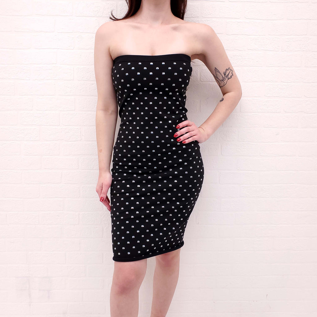 ALEXANDER WANG BLACK STRAPLESS MIDI DRESS WITH CRYSTALS - SIZE L